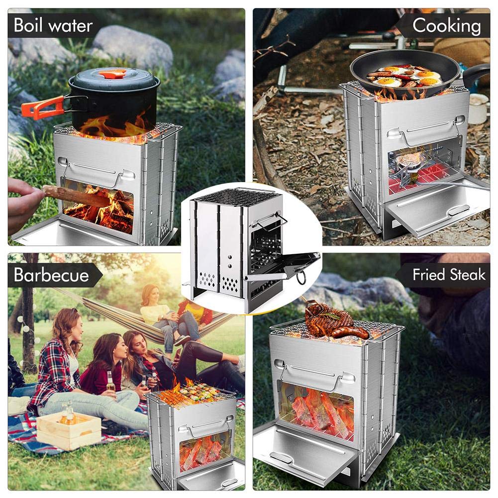 Estufa portátil plegable para acampar a prueba de viento, estufa de leña, ligera para mochilero, estufa de alcohol solidificada, tienda de campaña, estufa de calefacción, barbacoa para picnic al aire libre y barbacoa