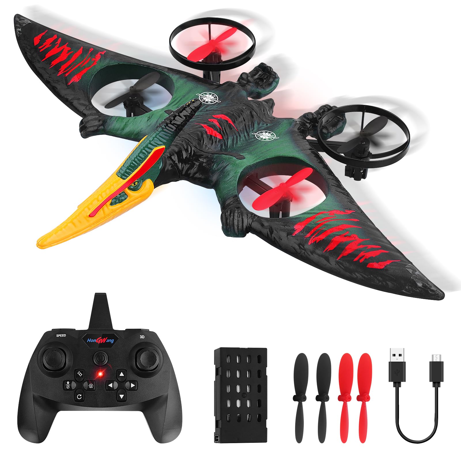 RC Aeroplane 2.4GHz Remote Controlled Aeroplane L0713 Quadcopter Floating Fighter Aircraft RC Aeroplane RTF for Beginners/Children/Adults, USB Charging, Green
