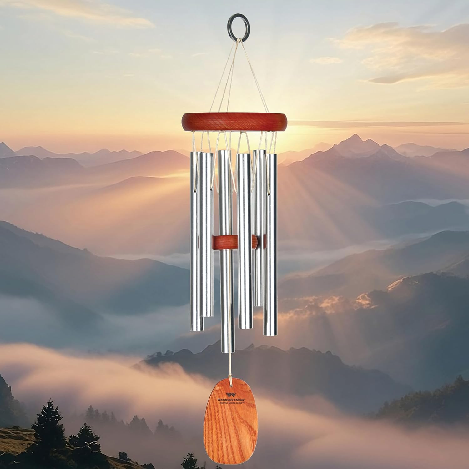 Woodstock Chimes Amazing Grace Wind Chime for Outside 16" Small Silver, Outdoor Decor for Patio, Porch, Garden, Memorial Gift for Loved Ones AGSS
