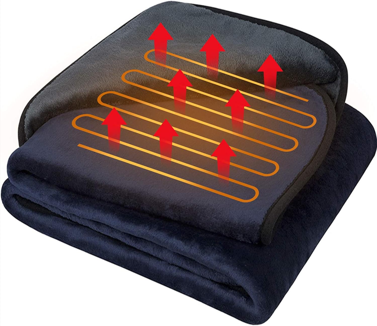 IHEALTHCOMFORT 12Volt Washable Electric Heated Travel Blanket with Intelligent Hi/M/Lo Temp 30/45/60 mins Auto-Off Timer Multi-Functional Controller(55.1"x39.4")(Navy Blue and Grey) : Automotive