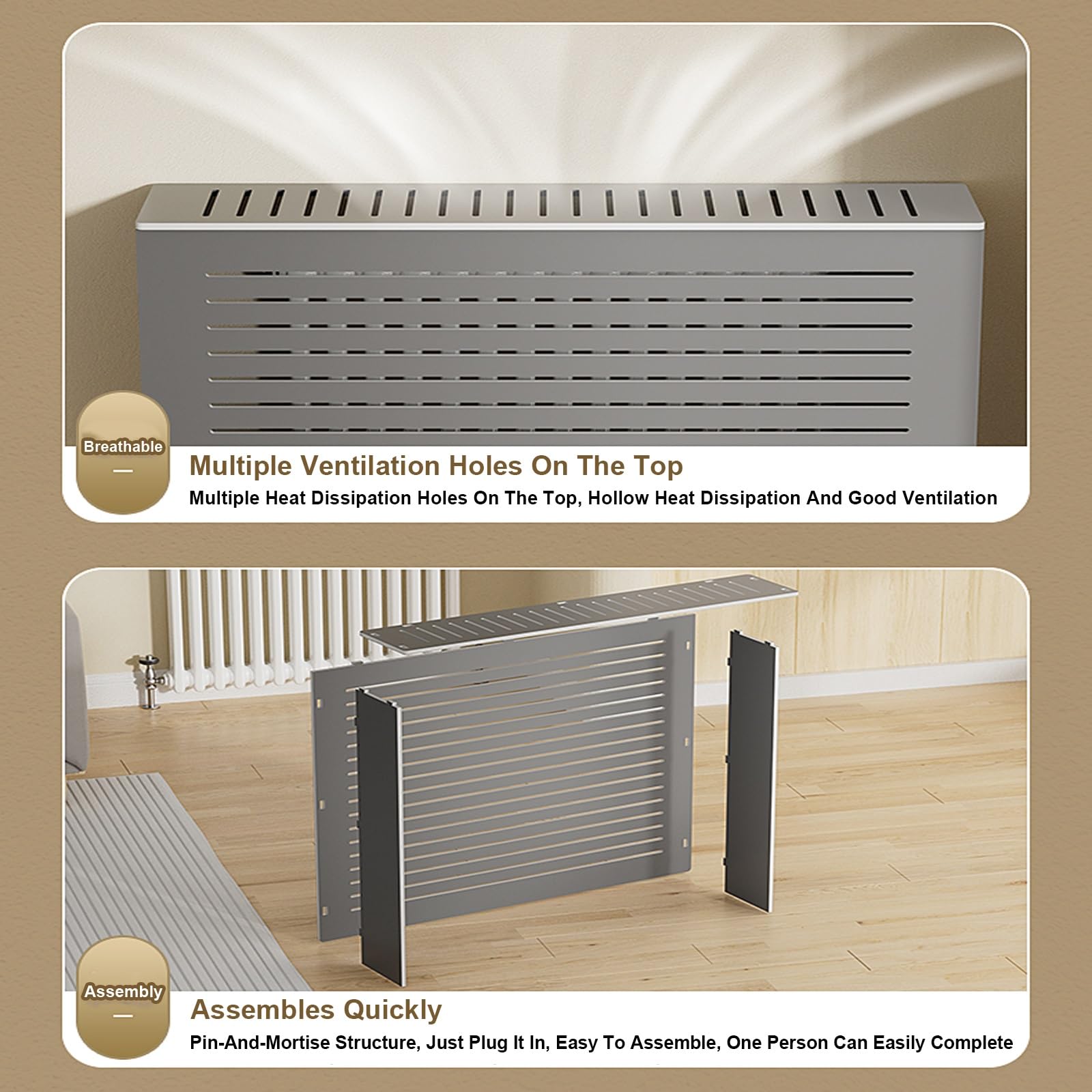 Moderne Heizkörperverkleidung mit Sto-Regal, PVC-Schrank für Wohnzimmer, Schlafzimmer und Flur, einfache Installation, stabiles Design, 80 x 70 x 25 cm