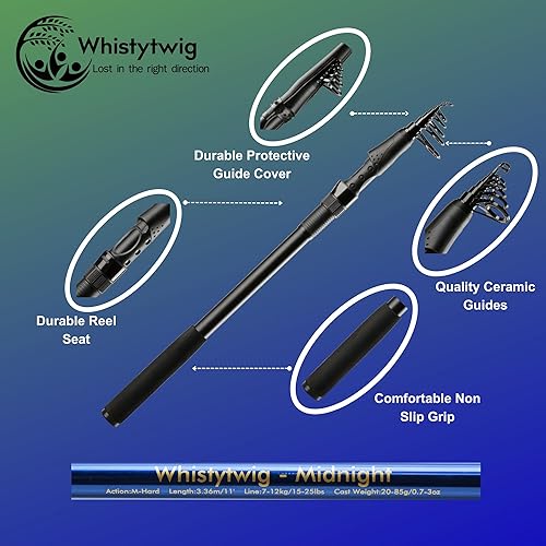 Miniatura 4 de Whistytwig Carbon Fiber Telescopic Fishing Rod - Easy Travel & Storage - Collapsible Telescoping Design - Ideal for Saltwater & Freshwater -