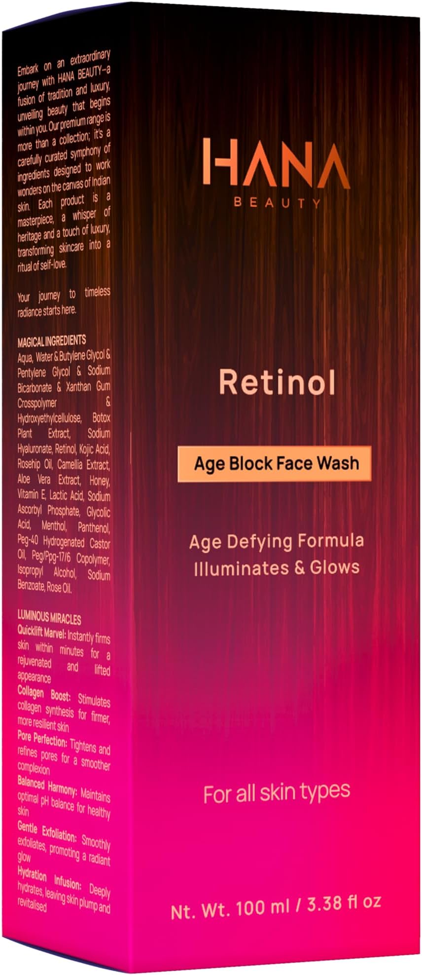 Age Block Face Wash with Retinol | Fights Signs of Ageing | Super Cleansing | Pore Perfection | Hydrate & Brighten | Oily, Dry, Sensitive & Combination Skin | For Men & Women | 100ml
