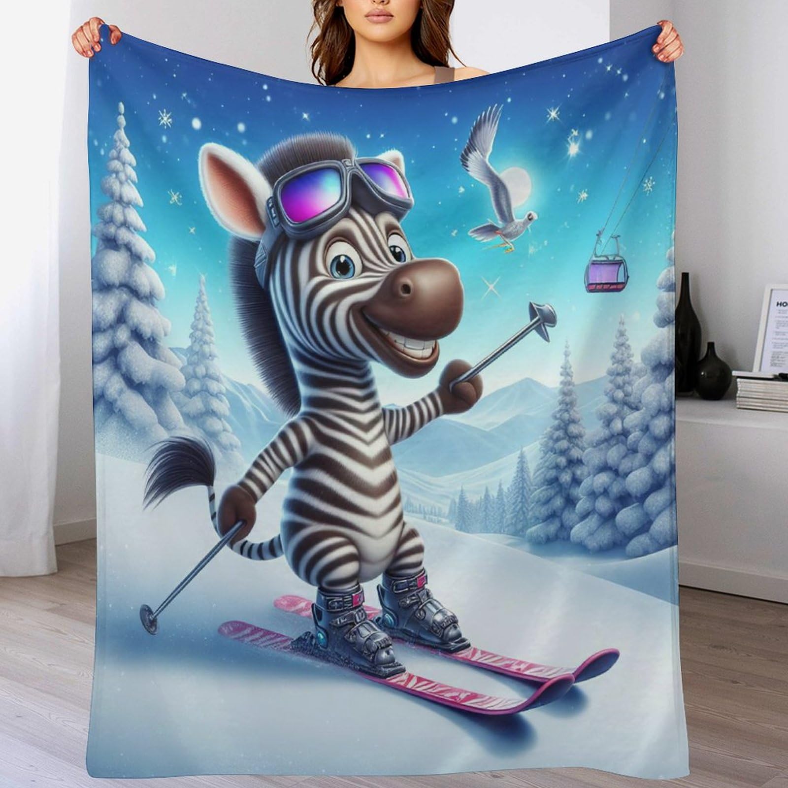 Manta de cebra de forro polar de franela para sofá y cama 130x150 cm