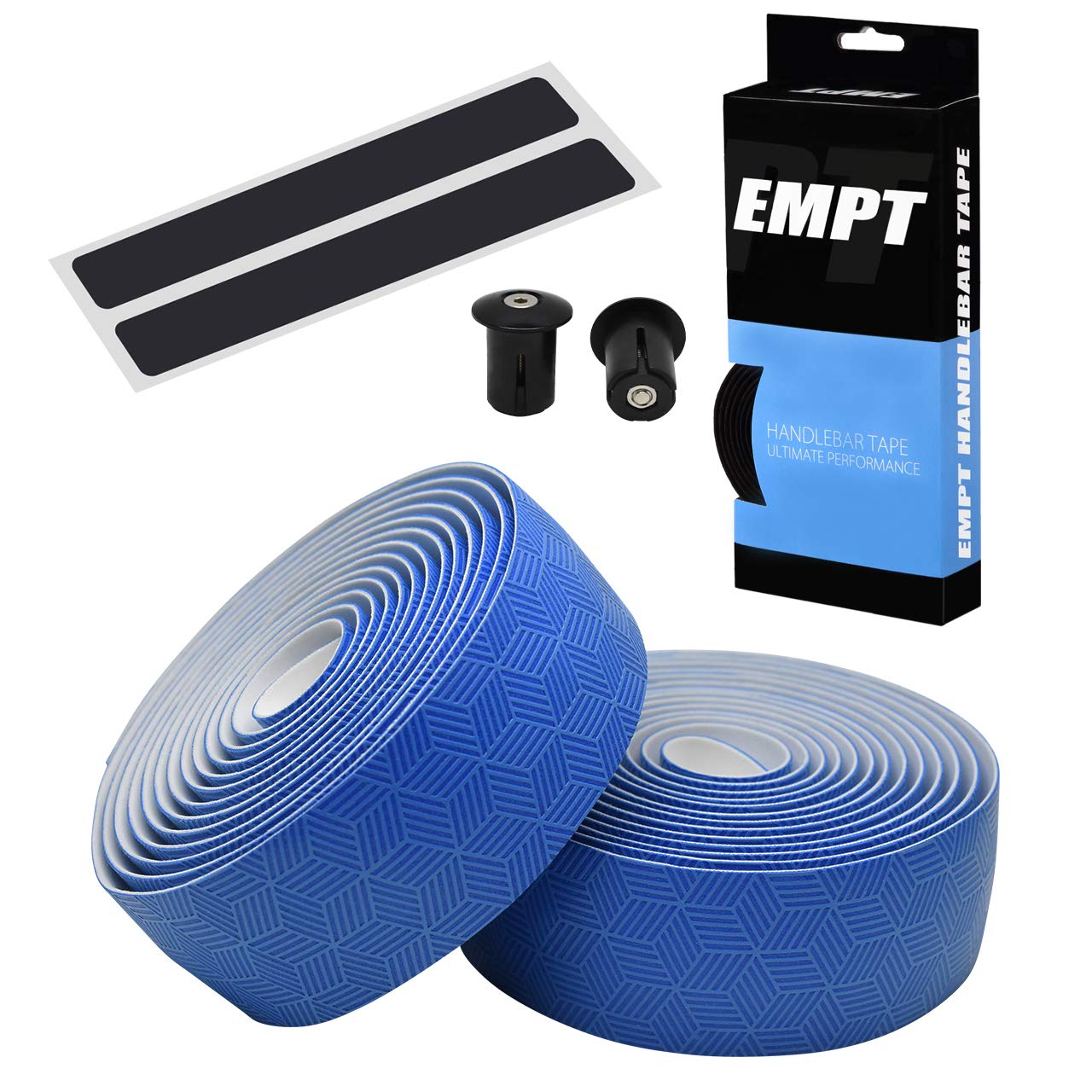 EMPT ES-JHT020 - Cinta de goma EVA para barra de carretera, cinta de manillar de pisto, tapa y cinta de extremo incluidas (celosía azul)