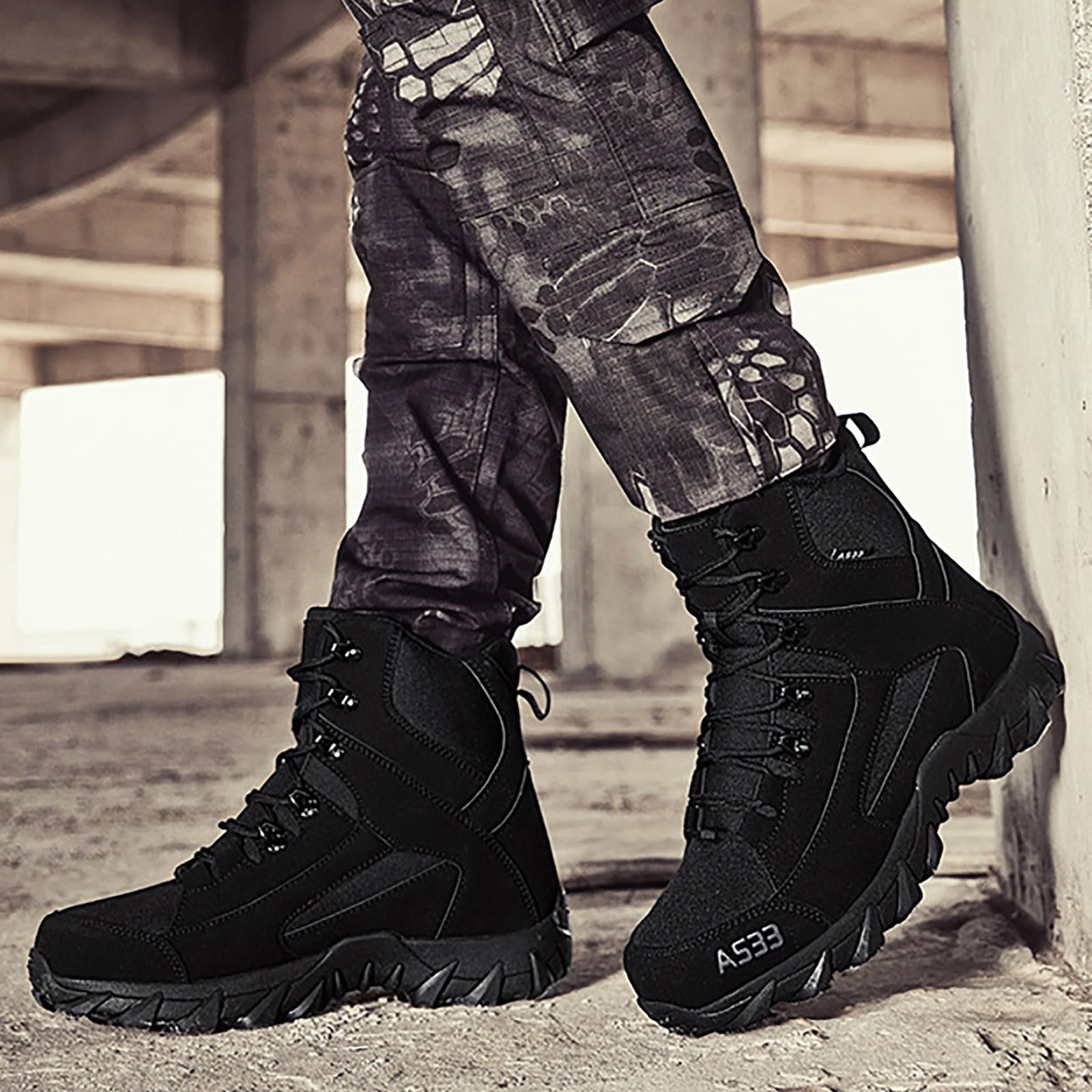 Botas de algodón Felpa Invierno para Parejas tamaño, Botas de Entrenamiento Fuerzas al Aire Libre, Botas de Campo Media Altura, Antideslizantes, cálidas y Resistentes_2