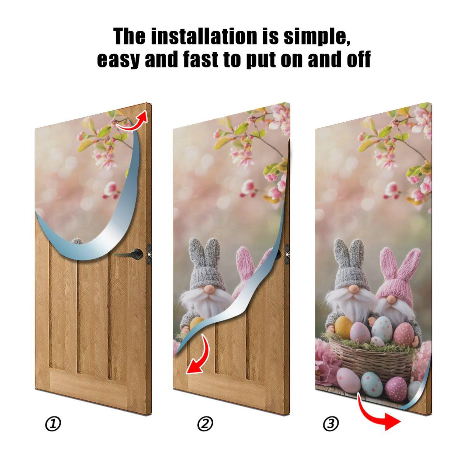 FLildon Easter Eggs Cute Gnomes Door Cover Decoration, Party Accessory Porch Decor for Festive Ornament Room Door Covers 36 x 98 Inch