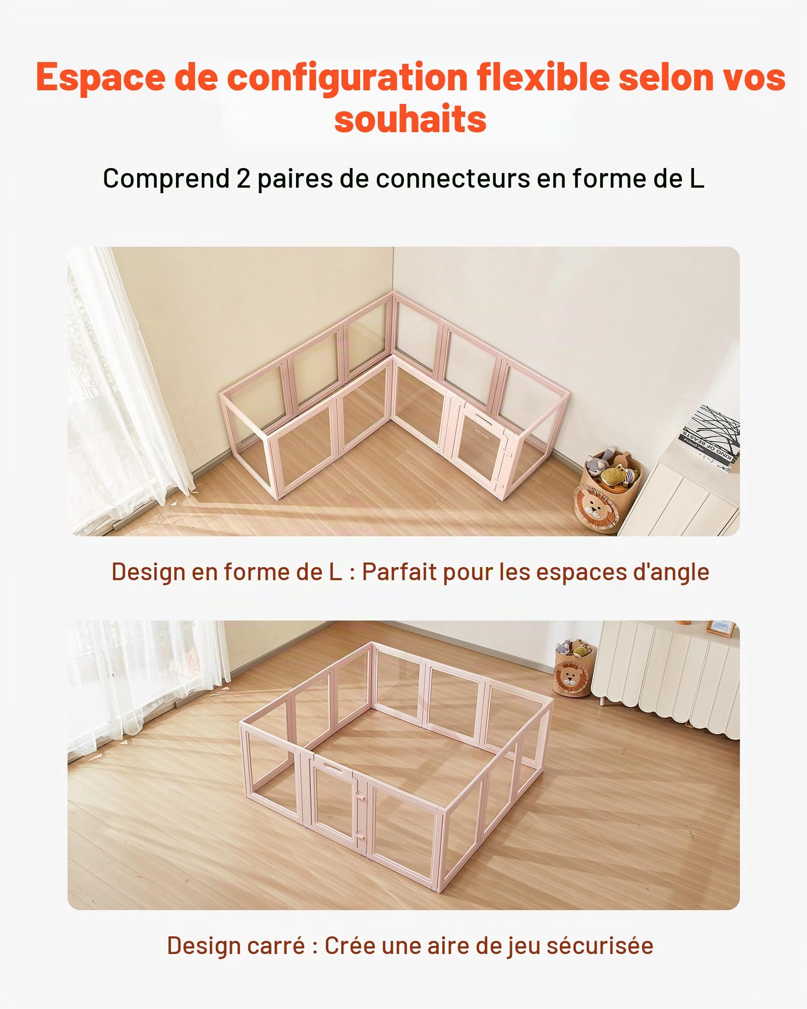 VEVOR Parc de Mise Bas pour Chien, 154 x 150 x 60 cm, Caisse de Mise Bas pour Chiots, avec Fenêtres Transparentes et Serrure, Cadre Rose Clair, Kit Naissance Durable pour Chiens de Très Grande Taille