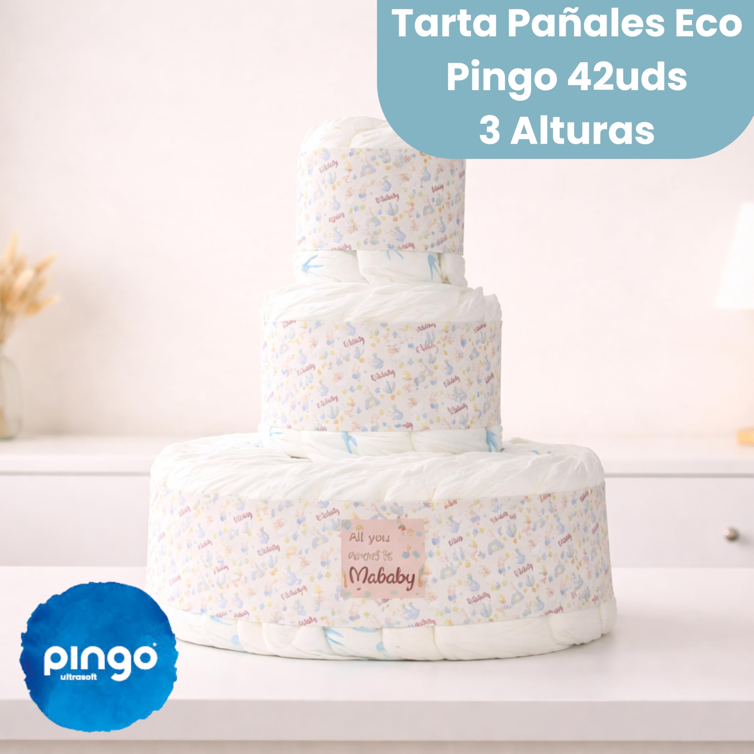 Tarta de Pañales Mi Dou Dou Velvet, Regalo Bebé Personalizado con Dou dou Bordado, Chupete Grabado, Cosmética Bebé y 42 Pañales T2 (Rosa)