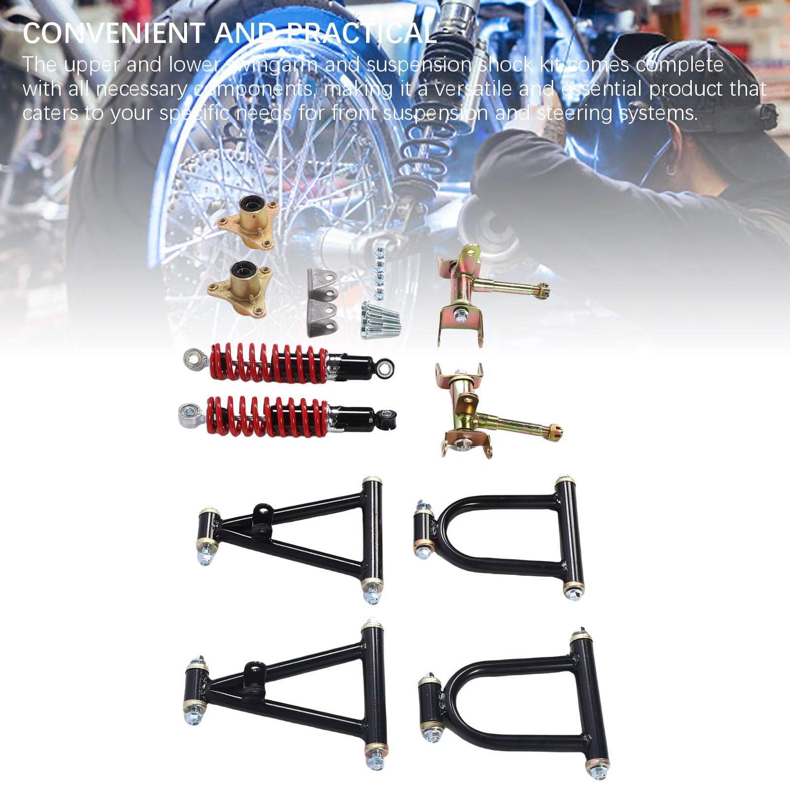 ciciglow Kit de Suspensión Delantera de 10 Piezas, Kit de Brazo de Control de Repuesto, Brazo Oscilante e Inferior y Kit de Amortiguador de Suspensión para ATV Quad Bike Go Kart