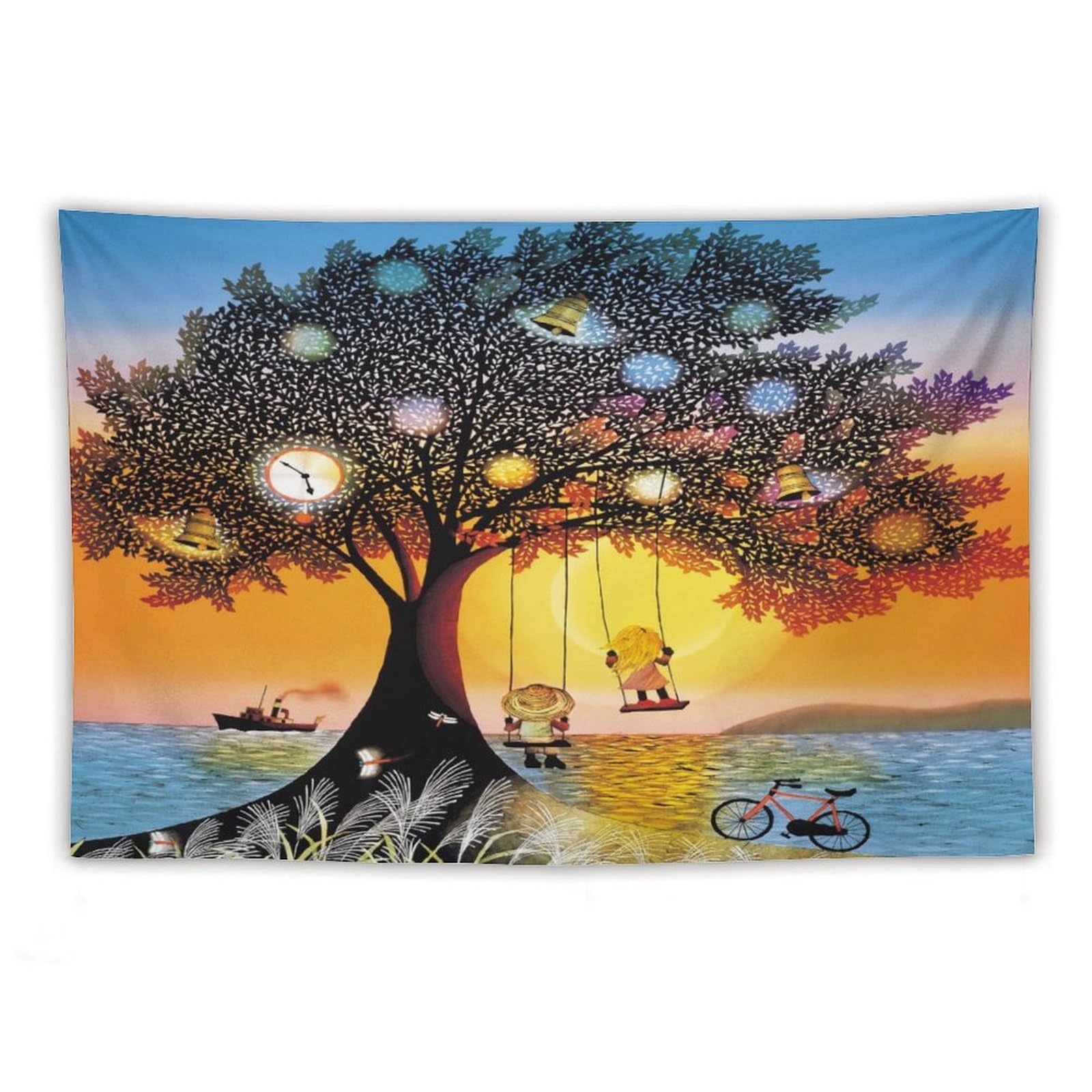 Amazon.co.jp: 藤城清治 夕日のブランコ タペストリー 毛布 インテリア