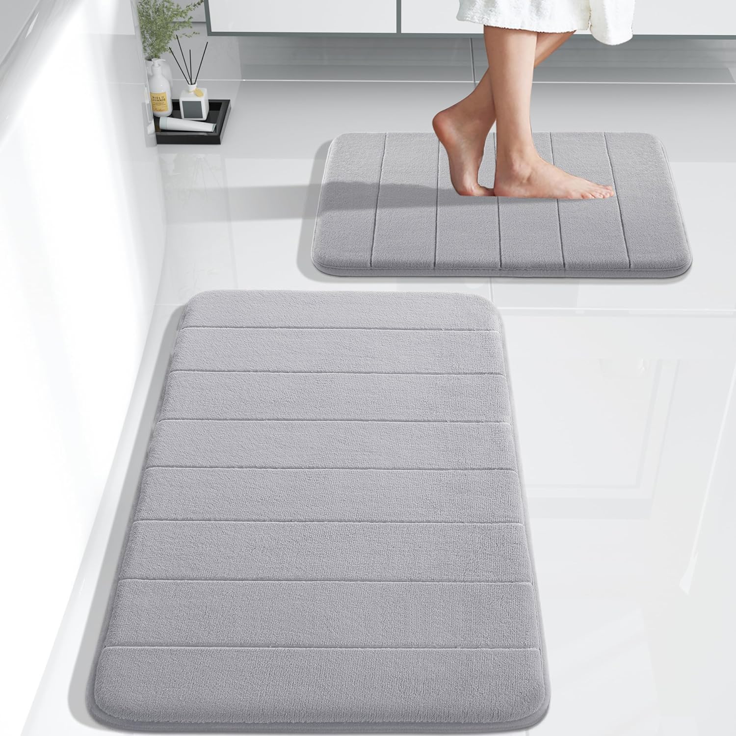 EETUMemory Foam Bath Mat Set, 2 Pack Soft Bathroom Rugs,40x60 and 40x120 for Bathroom Rugs, Toilet Mats, Water Absorption, Non Slip, Thick, Dry Fast for Bathroom Floor Mats
