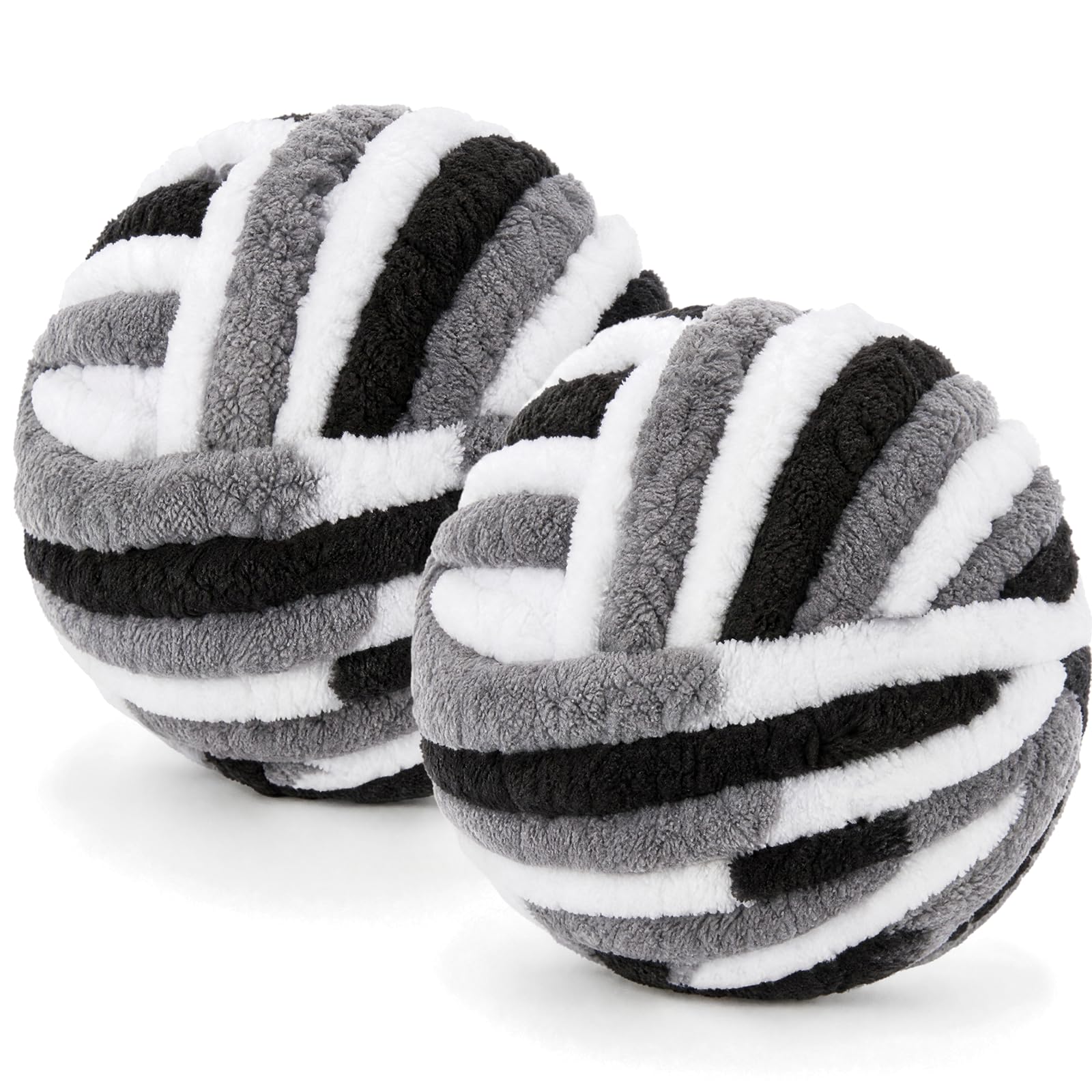 Chunky Chenille Yarn 2 Pack, 500g, 54m, 2cm, Schwarz Grau Weiß