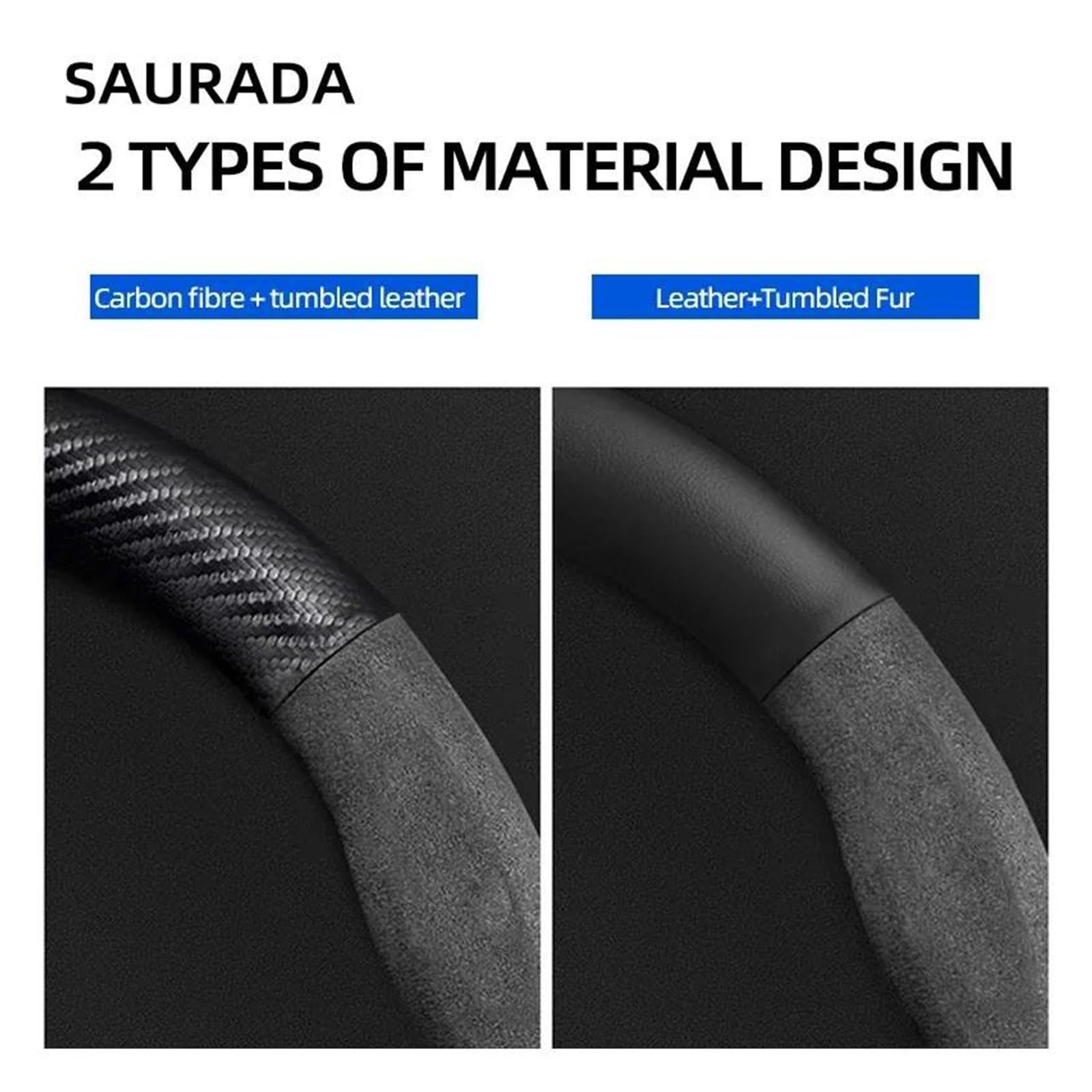Volantes Funda para Volante Coche Piel auténtica, Ante, Fibra Carbono, 38cm, para Volvo Polestar 1, 2, 3, 4, 5, 2023 Funda Volante(D Style A Blue)