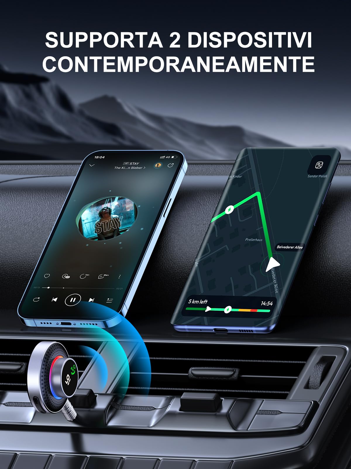 Glangeh Ricevitore Adattatore Bluetooth 5.3 Auto AUX, Pulsante Ingrandito e LED Schermo, con Jack 3,5mm, per Stereo/Altoparlante/Cuffie, HiFi, Chiamate in Vivavoce, Supporta Siri