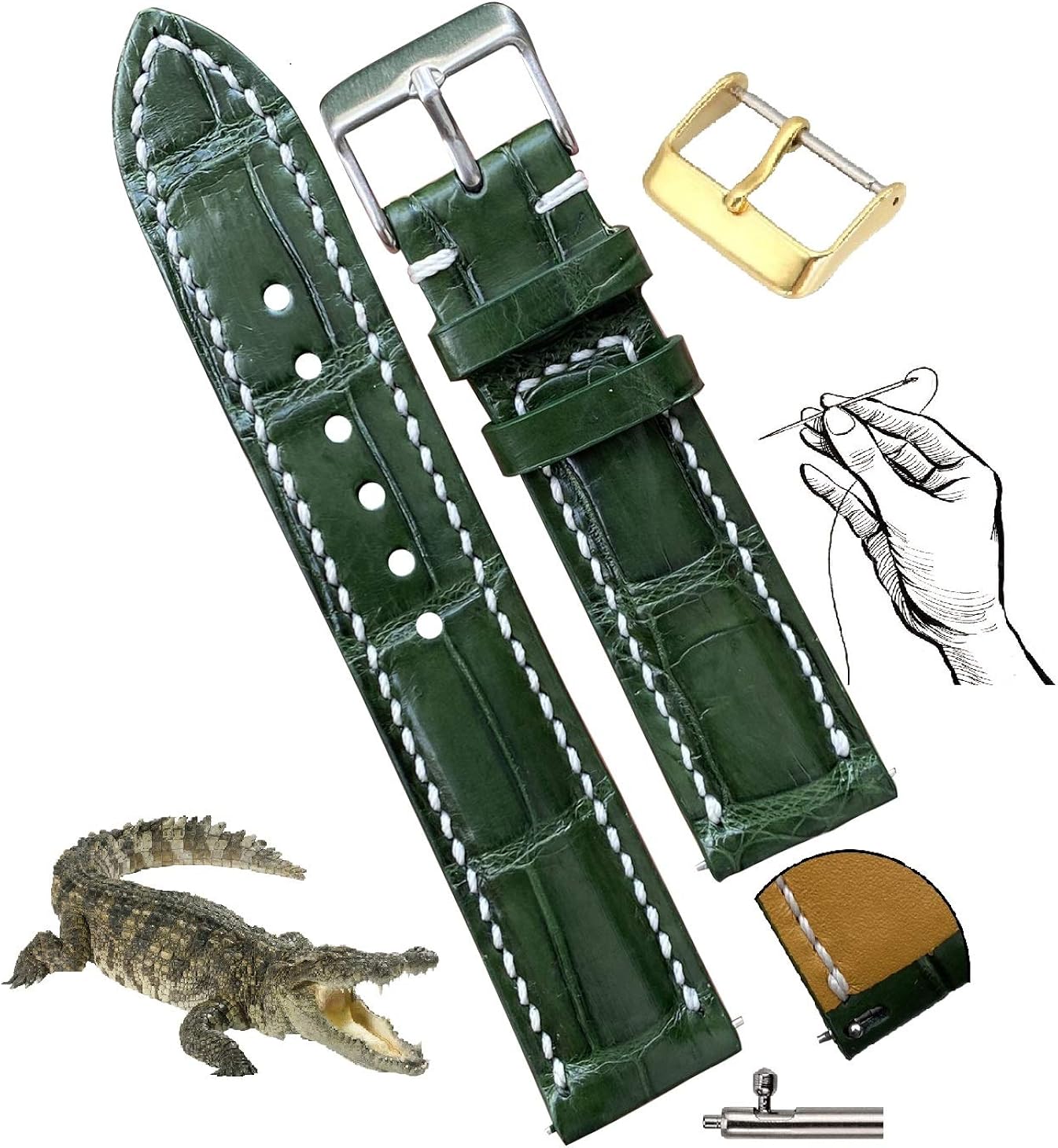 Handmade Alligator Leather Watch Band Men Quick Release