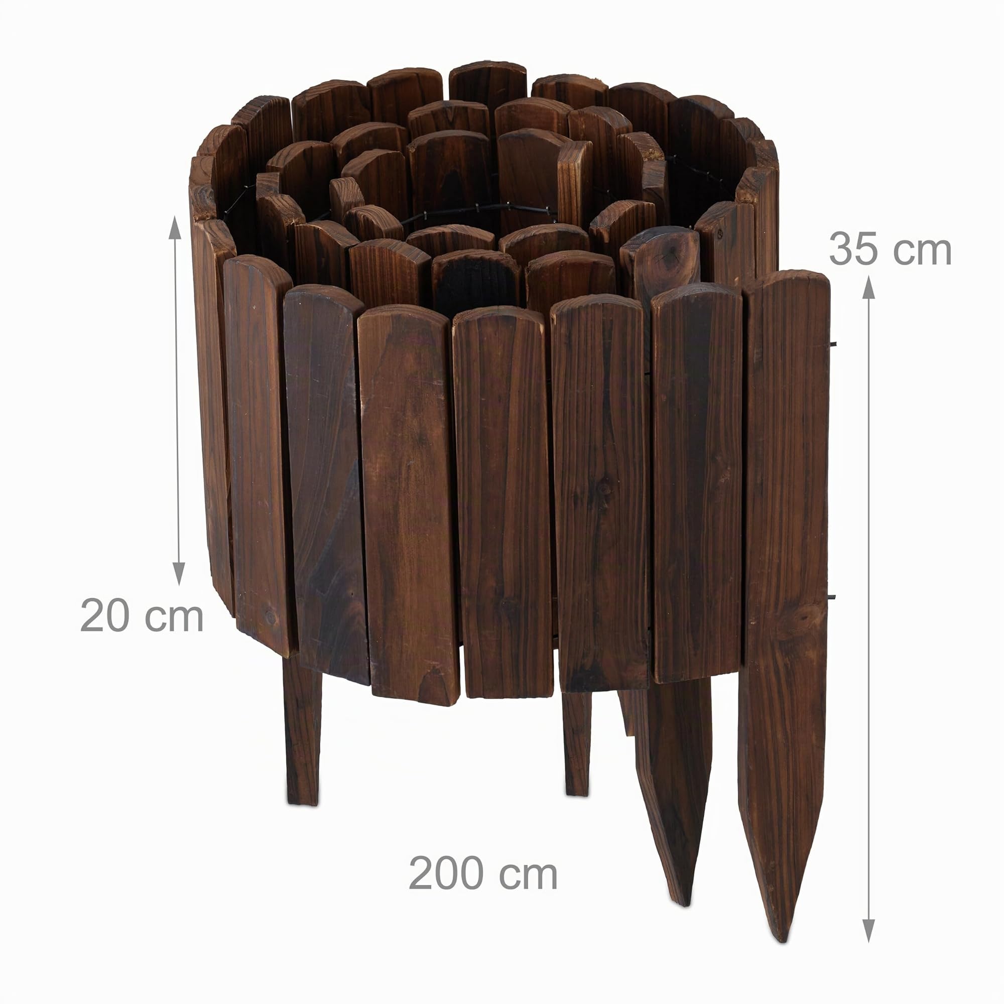 Relaxdays Bordo per Aiuole, 200 cm, Flessibile, Recinto Alto 20cm, Borudura in Legno, Recinzione Giardino, Marrone Scuro