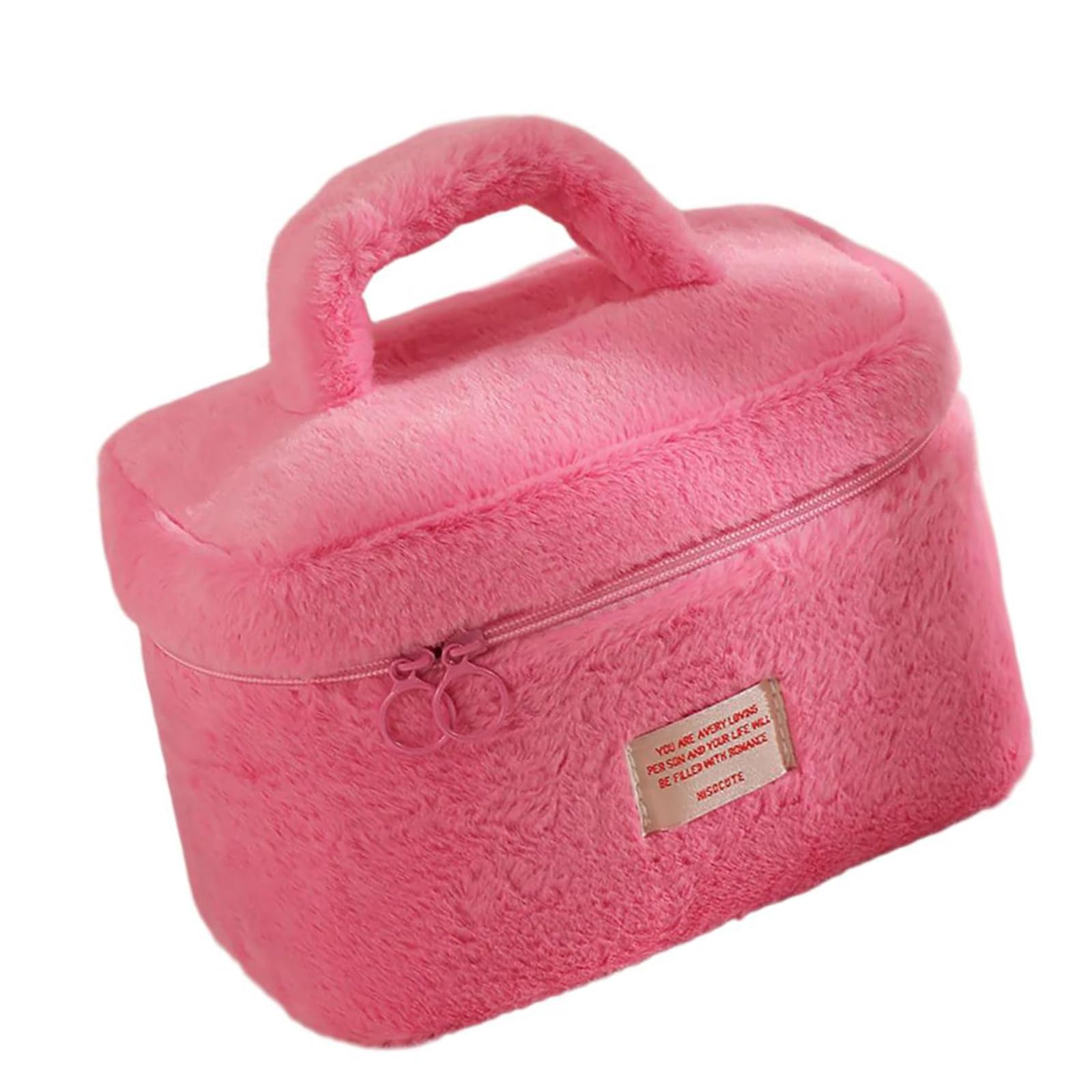 Kalttoy Rose Red Practical Sturdy Plush Makeup Pouches With Zippered Fashion Accessory For Beauty Lovers Organization Makeup Artist Storage Pouches