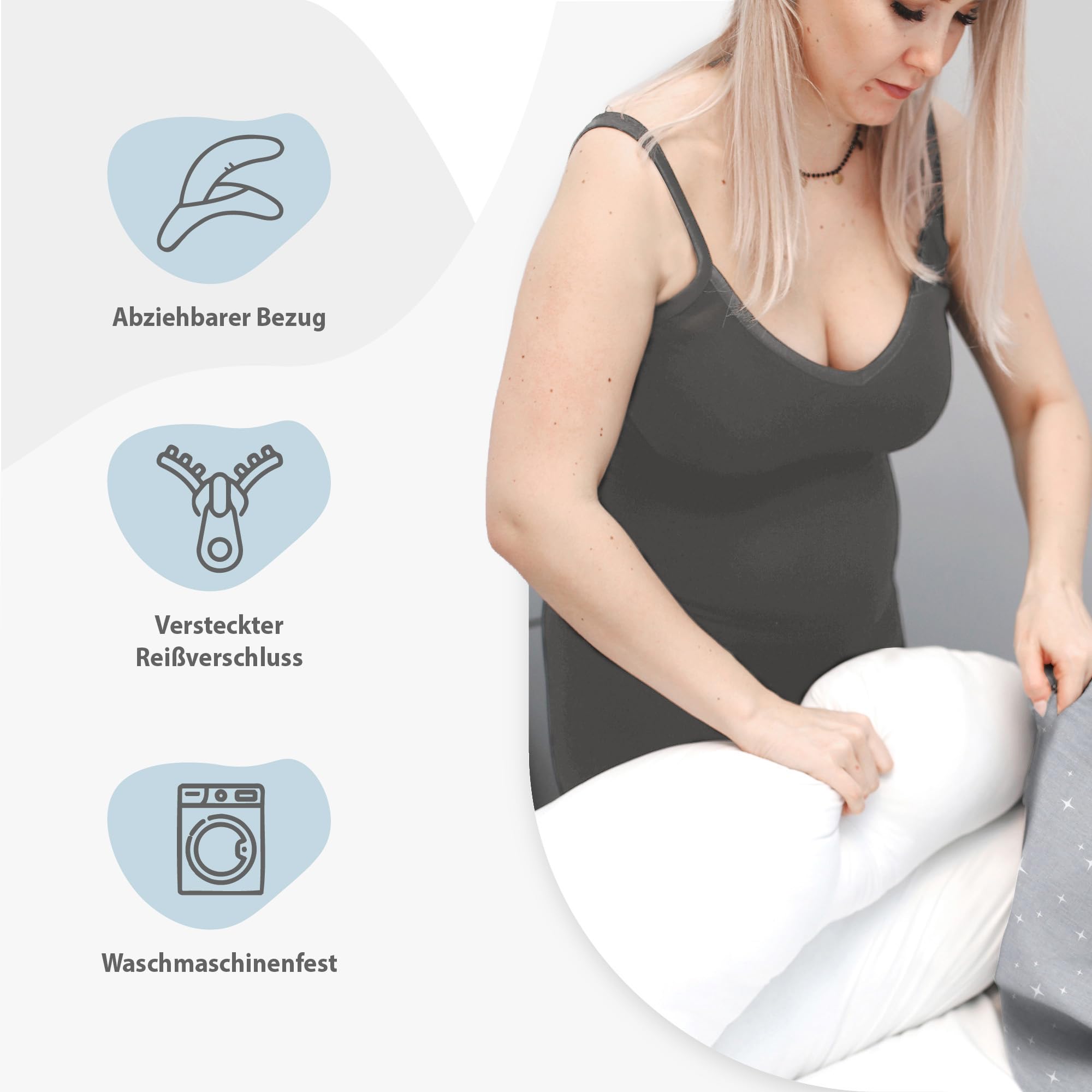 Totsy Baby Cuscino allattamento e gravidanza 140cm – Guanciale laterale corpo per dormire sul fianco Supporto perfetto per il riposo e il relax Ideale per maternità e futuro mamme Forma a C