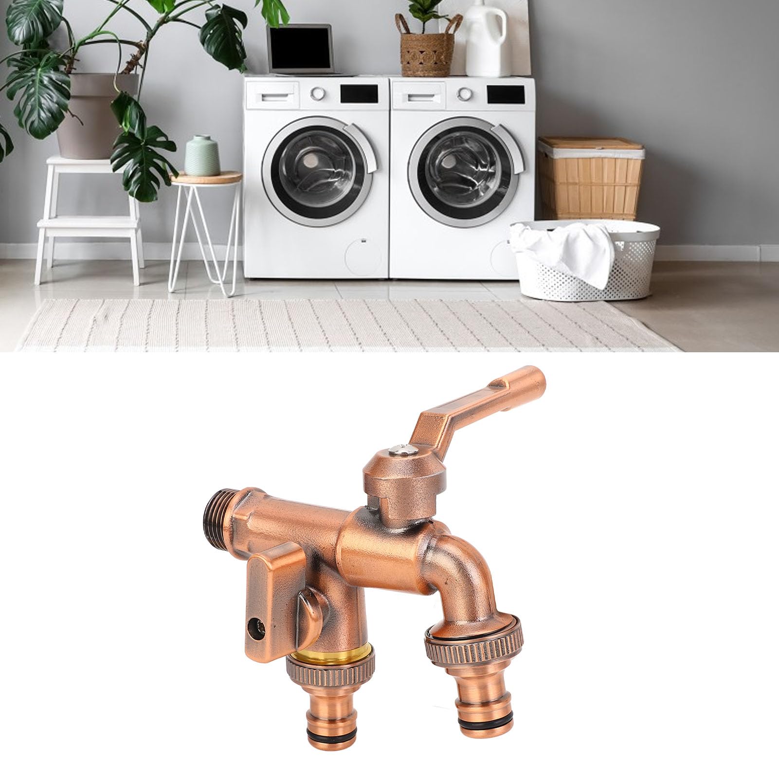 Robinet double en laiton de 3/4" avec distributeur de tuyau d'arrosage à 2 voies, double sorties de 25 mm, robinet de jardin extérieur