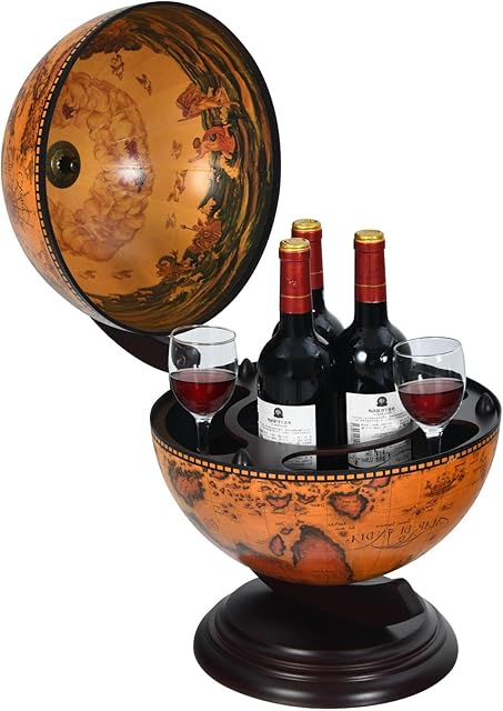TANGZON Globe Shaped Wine Stand, Tabletop Mini Bar Drinks Cabinet, Retro Nautical Chart Beverage Wine Spirits Champagne Storage Holder for Home Kitchen Living Room Cellar (Brown)
