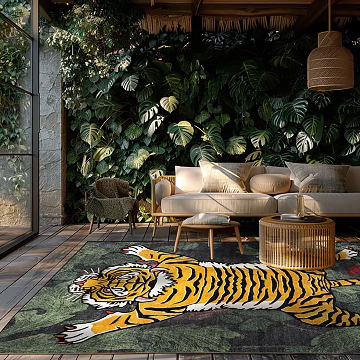 yellow tiger print rug living room 6x9 ft non-slip washable