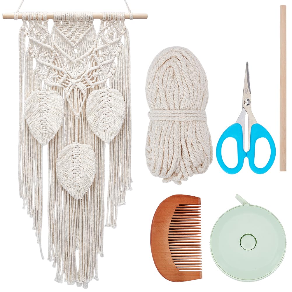 FREEBLOSS Set Macramé Feuille Kit Feuille Macramé Kit de Suspension Murale Macramé Feuille Gland Fait Main Feuille Tapisserie Kits de Macramé pour Débutants Tapisserie de Feuilles de Macramé