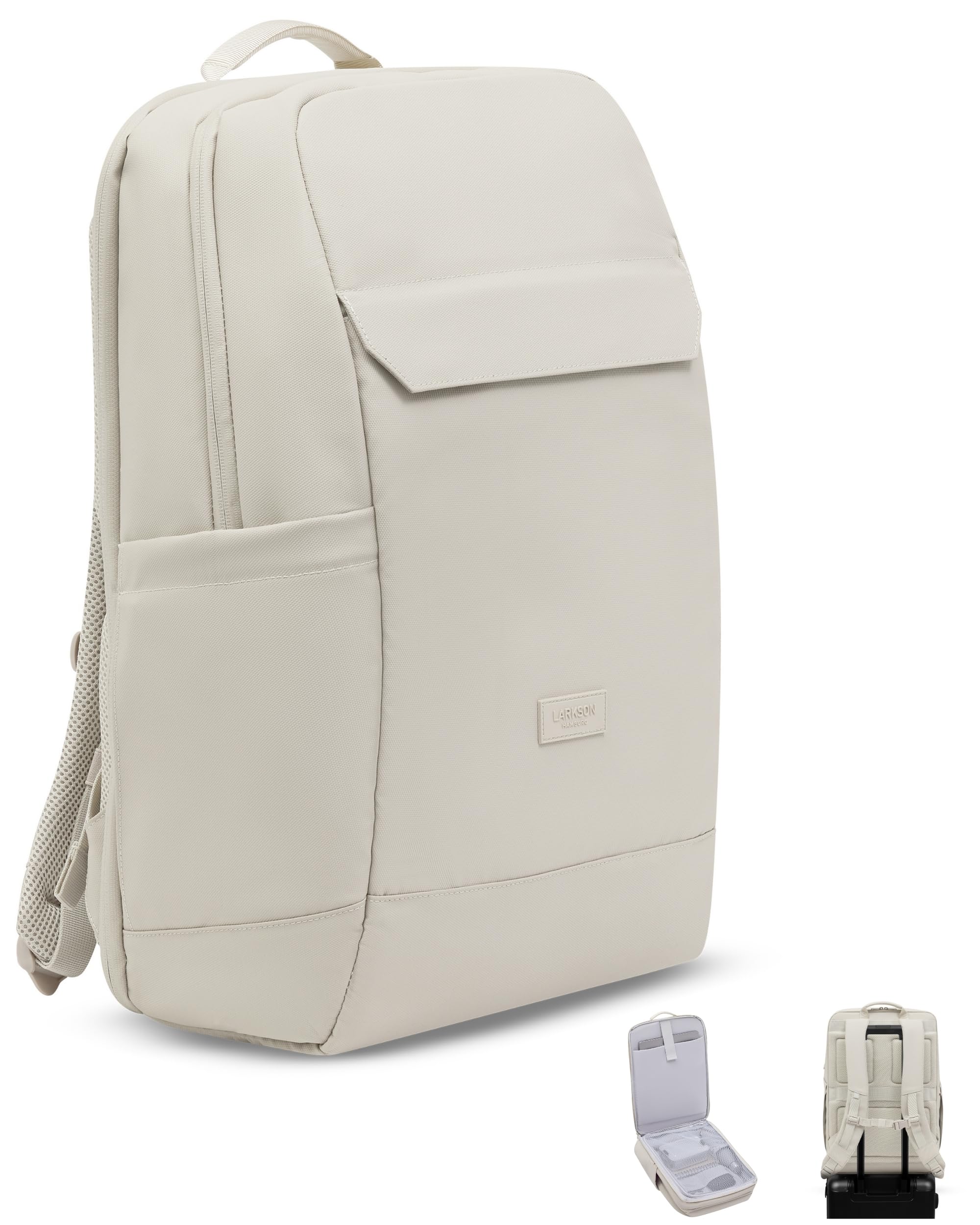 LARKSON Business Laptop Rucksack Herren Beige - Bjarne - Großer Arbeitsrucksack mit 17 Zoll Laptopfach - Handgepäck mit Kofferöffnung - Wasserabweisend