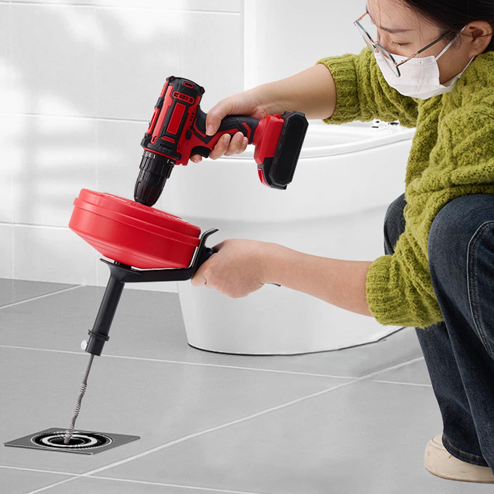 Drain Auger, 65 Manganese Steel Clog Remover with Manual Drill Modes, Flexible Plumbing Snake for Toilet, Kitchen, Bathroom, Removes Hair (10m Spring)