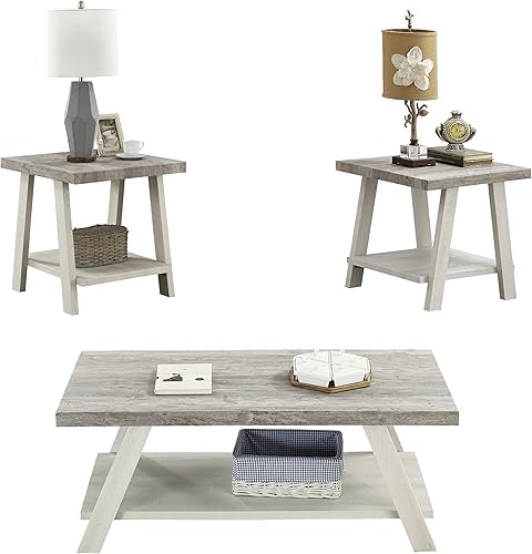 Miniatura 10 de Juego de mesa de sala de estar, mesa auxiliar y dos mesas auxiliares, mesa auxiliar con estante de almacenamiento de madera para sala de estar, Gris