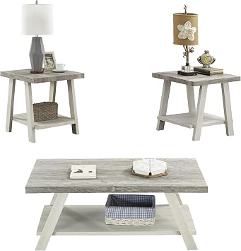 3-Piece Living Room Table Set, Coffee Table& Two End Tables, Side Table with Wood Storage Shelf for Living Room, Bedroom Beige, 48" L x 24" W x 19" H