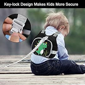 Accmor Toddler Harness Leash+ Anti Lost Wrist Link, Cute Dinosaur Kids Harness with Leash, Collapsible Child Leash Baby Walking Wristband Assistant Strap Belt for Boys