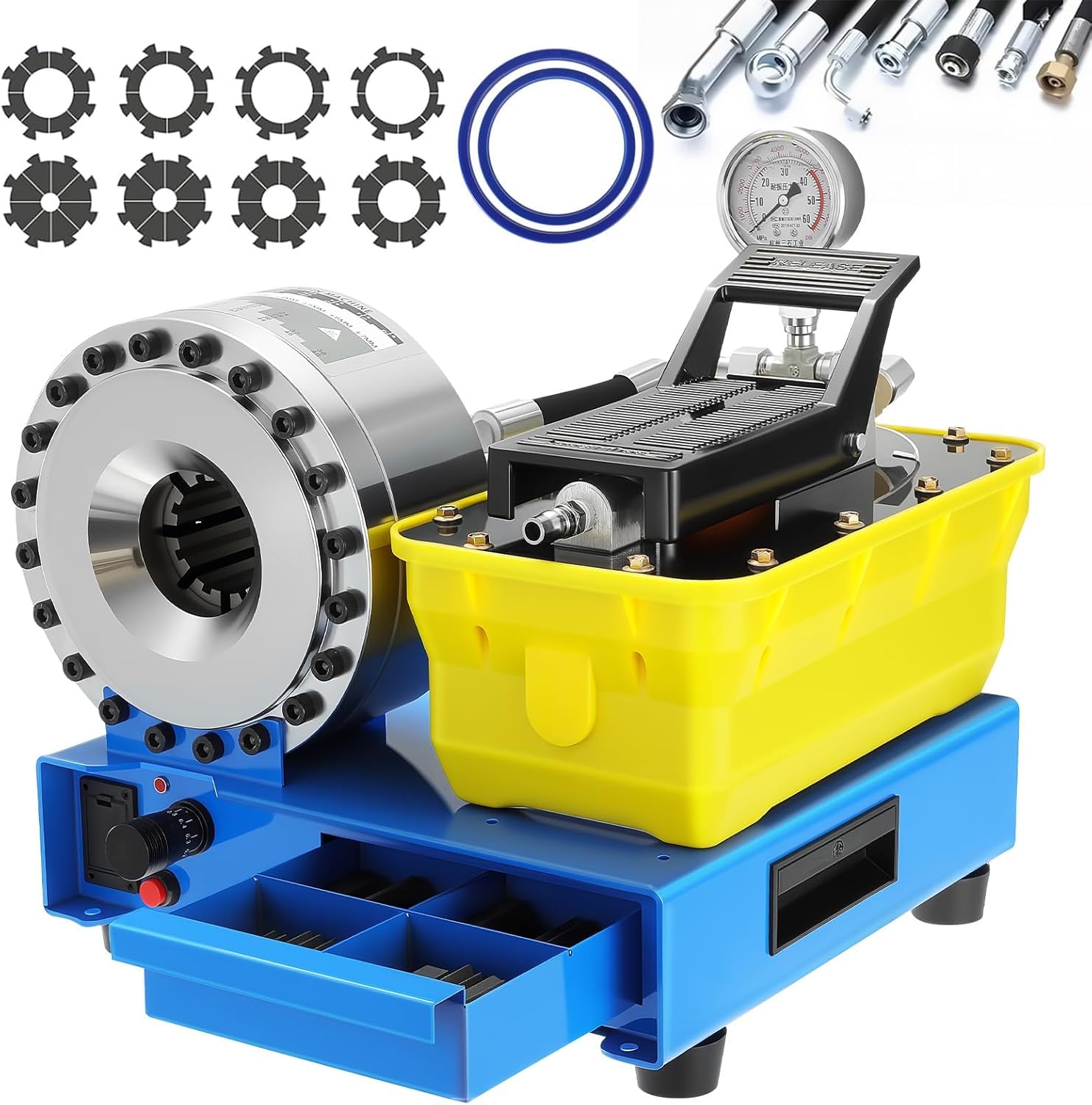 Máquina Crimpadora Profesional de Mangueras Hidráulicas de 220V con 10 Matrices – Herramienta Portátil con Final de Carrera para Aire Acondicionado, Maquinaria Agrícola y Automoción.