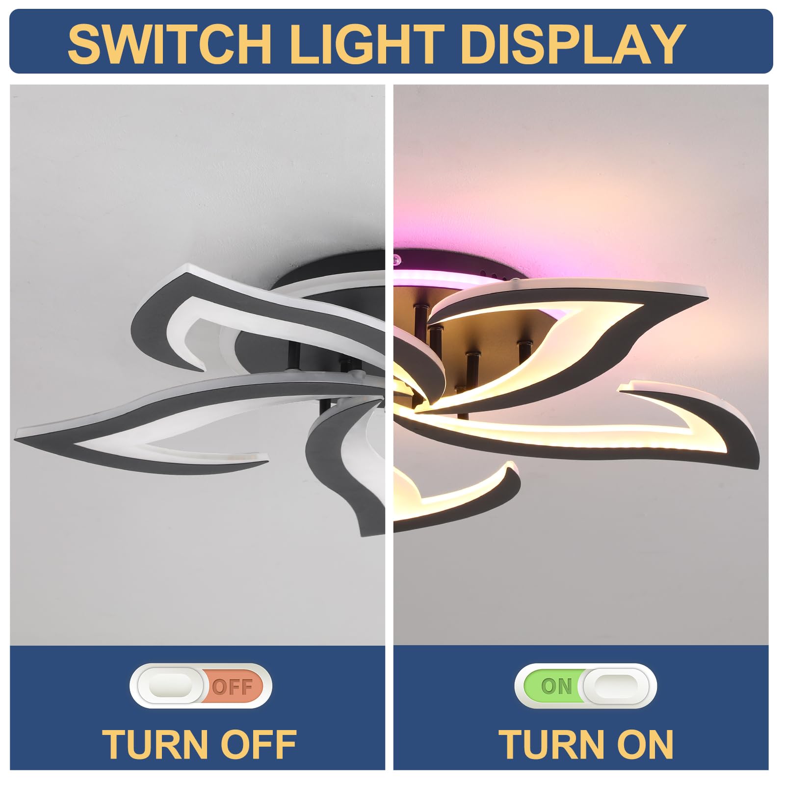 Plafoniera LED Soffitto 5 Petali Fiore Moderna Dimmerabile Nero | Plafoniera moderna da soffitto con telecomando, luce regolabile 3000-6000K per soggiorno, camera, cucina e corridoio