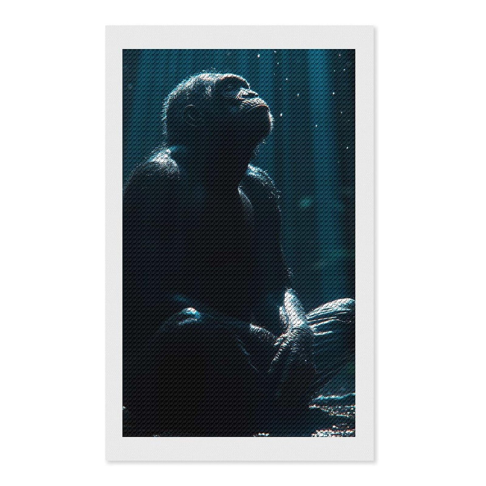 Junmoney Chimpanzee Gazing Upwards in Blue Light Diamond Painting Canvas Kit 12"x20", Relaxing DIY, Modern Decor, Aesthetic Room Decor, Home Wall Art, Wall Art Gift