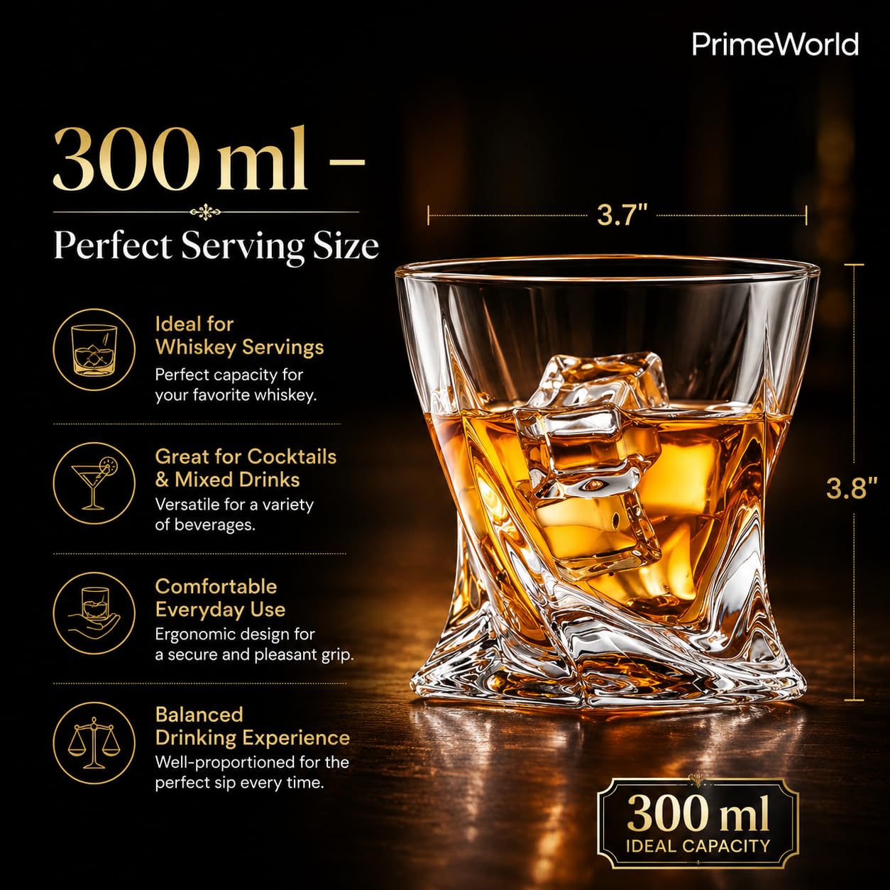 PrimeWorld Twist Whiskey Glasses - Set of 6 -5