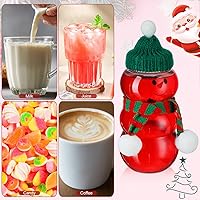 Vista 3 de PRETYZOOM 10 juegos de botellas de jugo de muñeco de nieve con tapa, tarro de plástico transparente de Navidad con bufandas de punto, sombreros