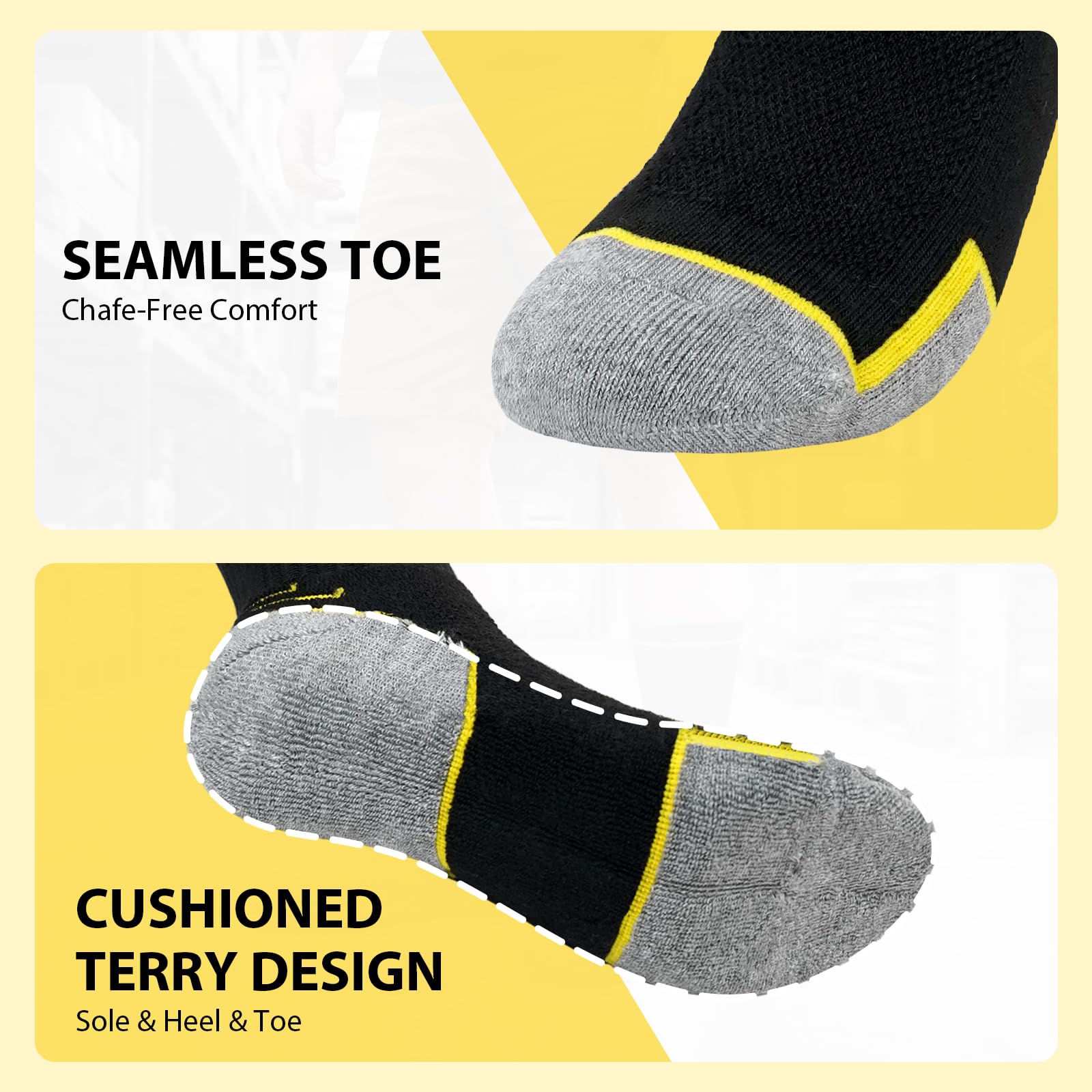 LOFIR Calcetines Trabajo Seguridad para Hombre: Calcetines Sin Costuras Transpirables con Talón y Puntera Reforzados y Suela Acolchada para Botas y Zapatos de Seguridad 10 Pares 39-50