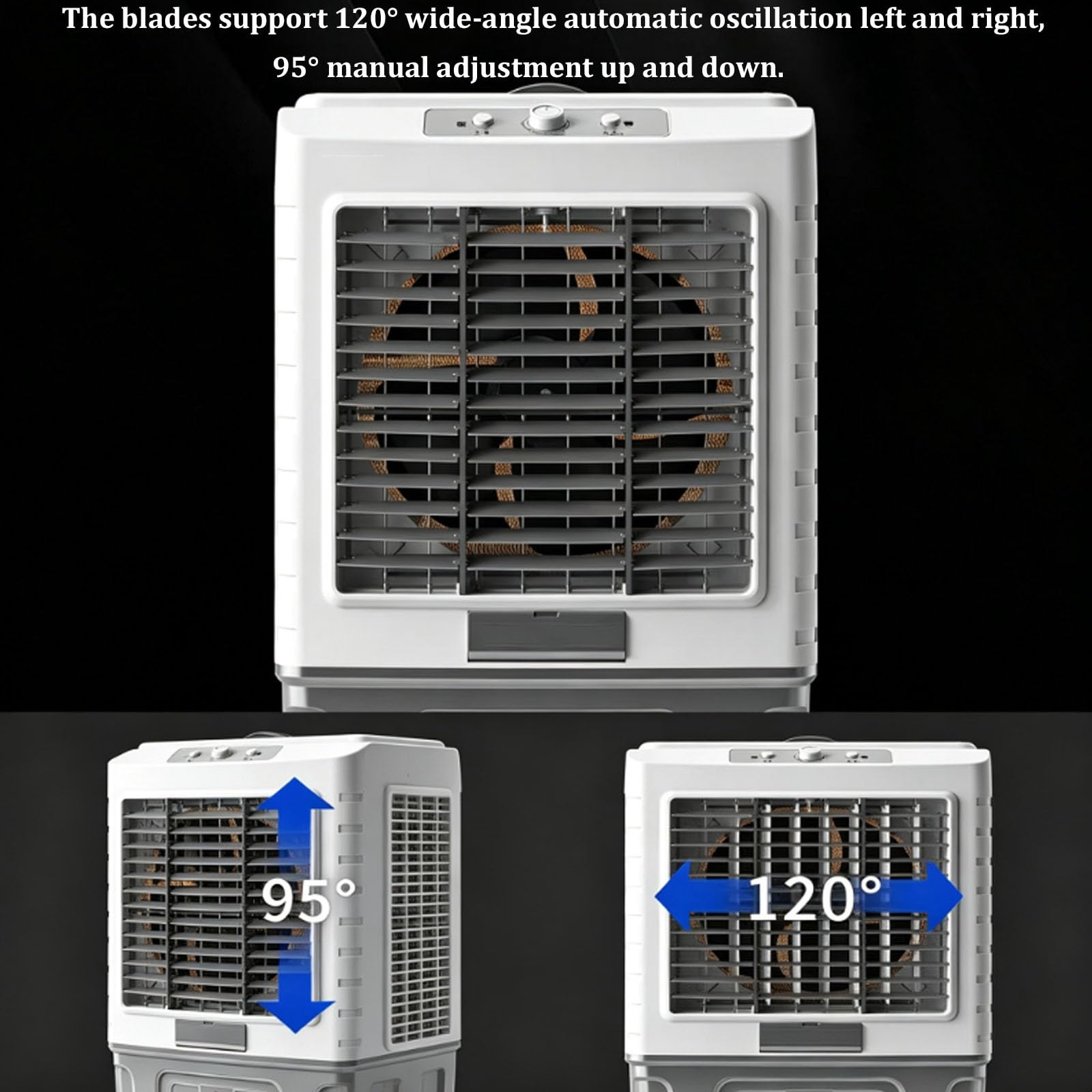 Raffrescatore evaporativo industriale con ruote per magazzino, fabbrica | Serbatoio dell'acqua di grandi dimensioni da 50/55/90 litri, con telecomando e 4 impacchi di ghiaccio(135X70X50CM/90L)