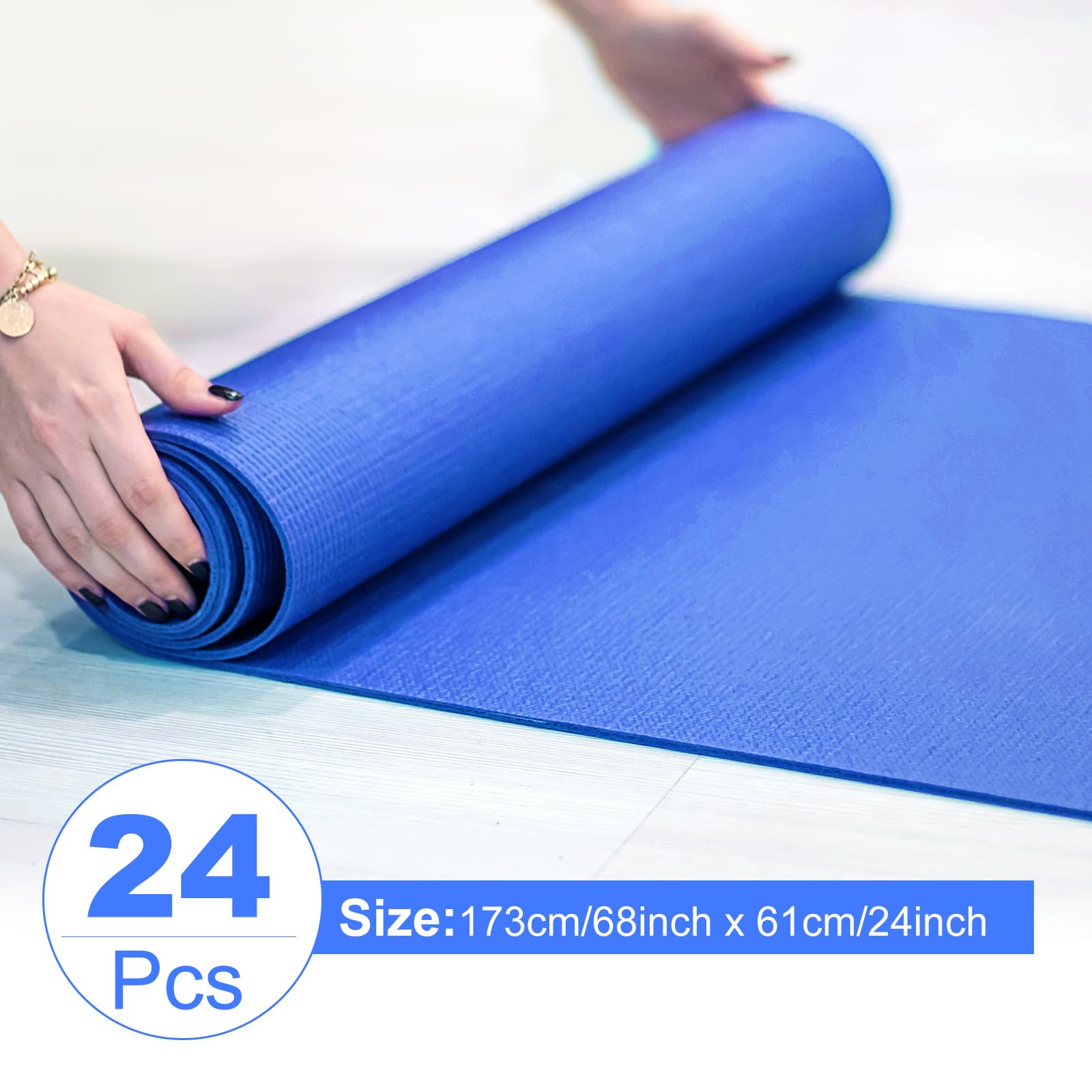 24 alfombrillas de yoga de 0.11 pulgadas de grosor a granel, 68.11 x 24.02 pulgadas, alfombrilla de entrenamiento antideslizante para mujeres, niños, gimnasio, hogar, yoga, pilates, material