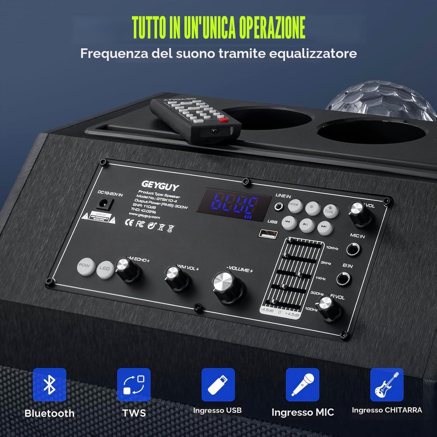 Macchina karaoke Ankuka con 2 microfoni wireless Bluetooth, impianto PA con ruote e luci da discoteca, supporta TV/TWS/EQ/AUX/USB/TF/Rec per feste, compleanni