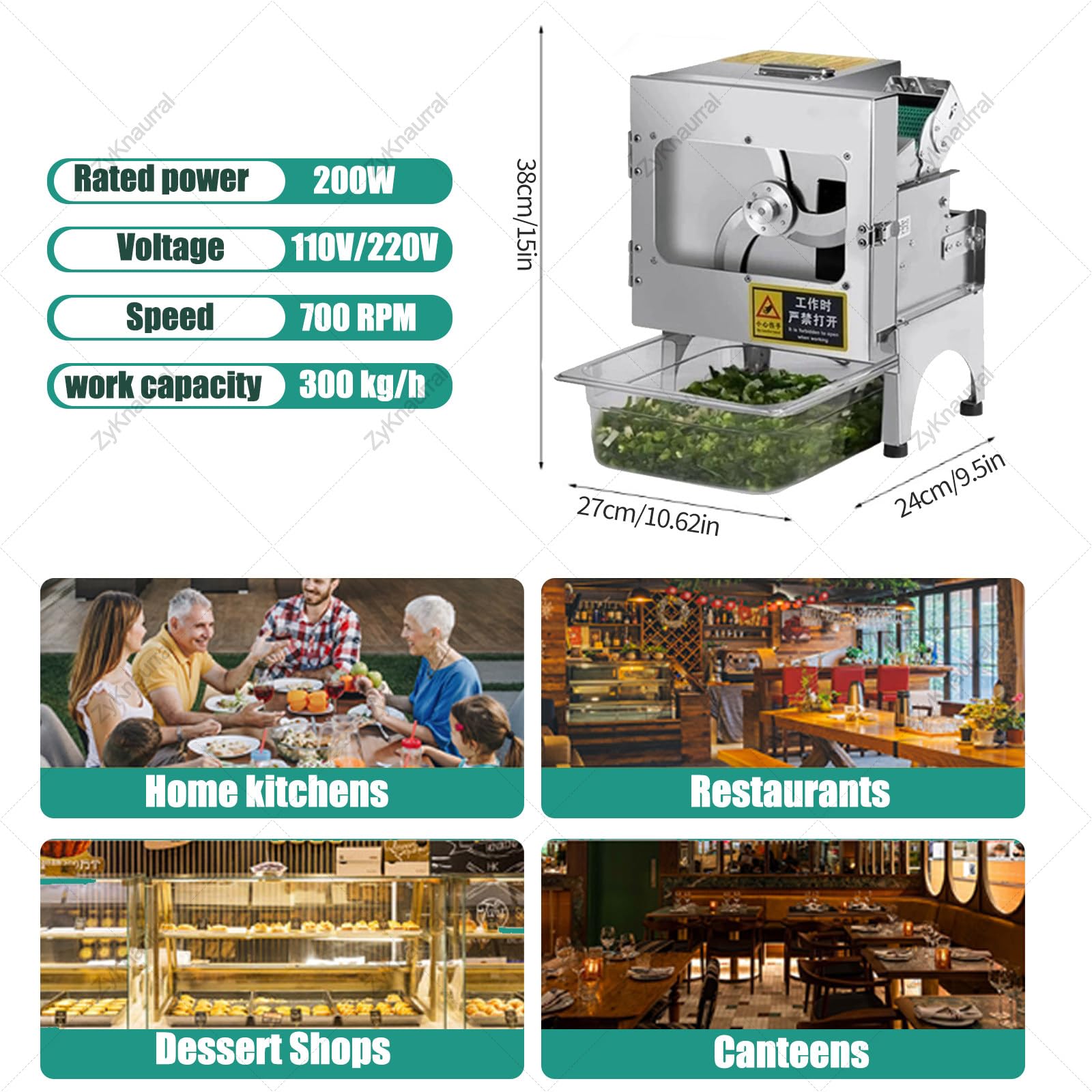Affettatrice professionale per cipollotti con nastro trasportatore da 7 cm, affettatrice elettrica per verdure in acciaio inox da 200 W, tritatutto per cipollotti, robot da cucina per zenzero, pe
