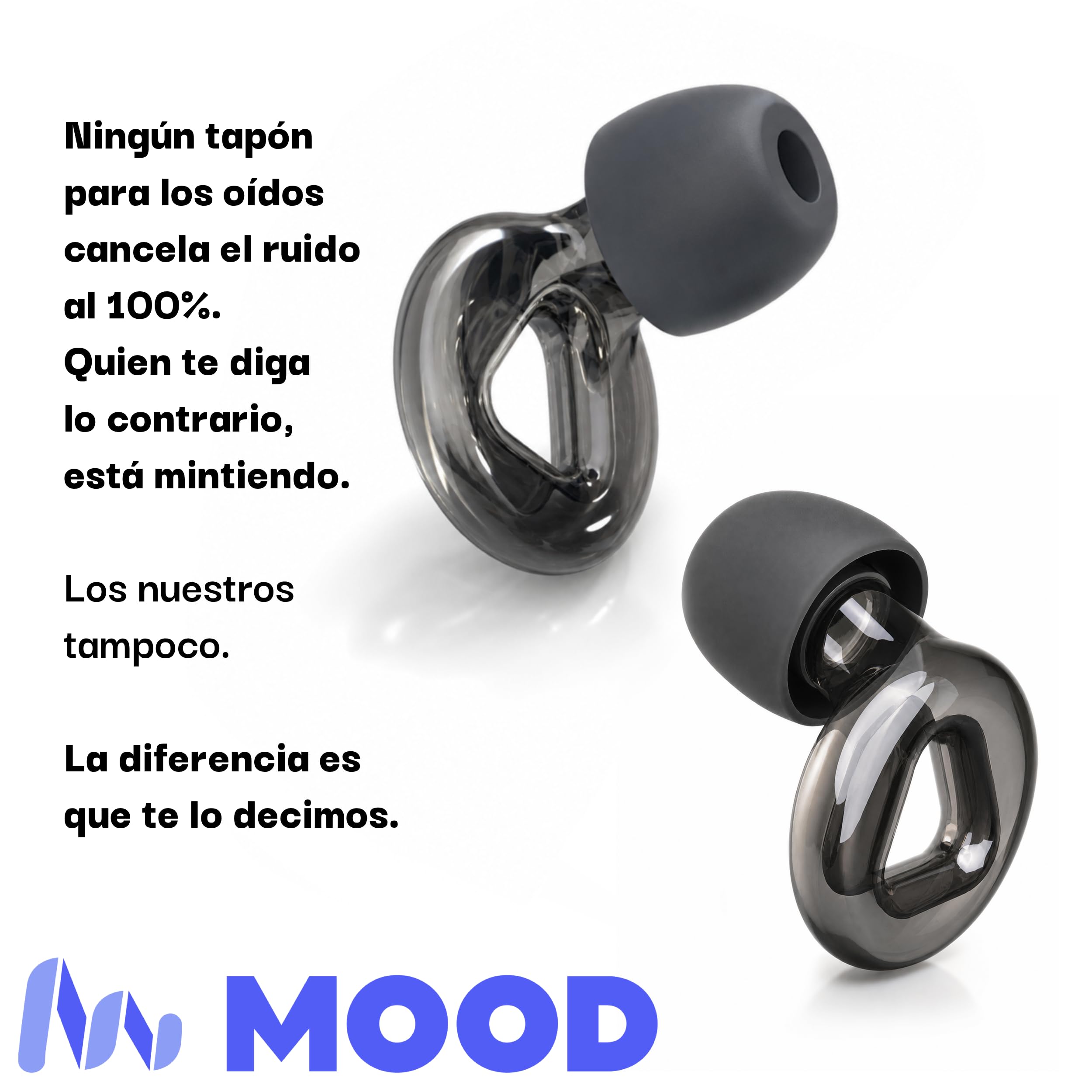 MOOD Tapones para los oídos: Reducción del ruido de 38 dB (SNR) - Para concentración, motos, fábricas, alta sensibilidad al ruido - Marca española con diseño exclusivo - Pro Onyx