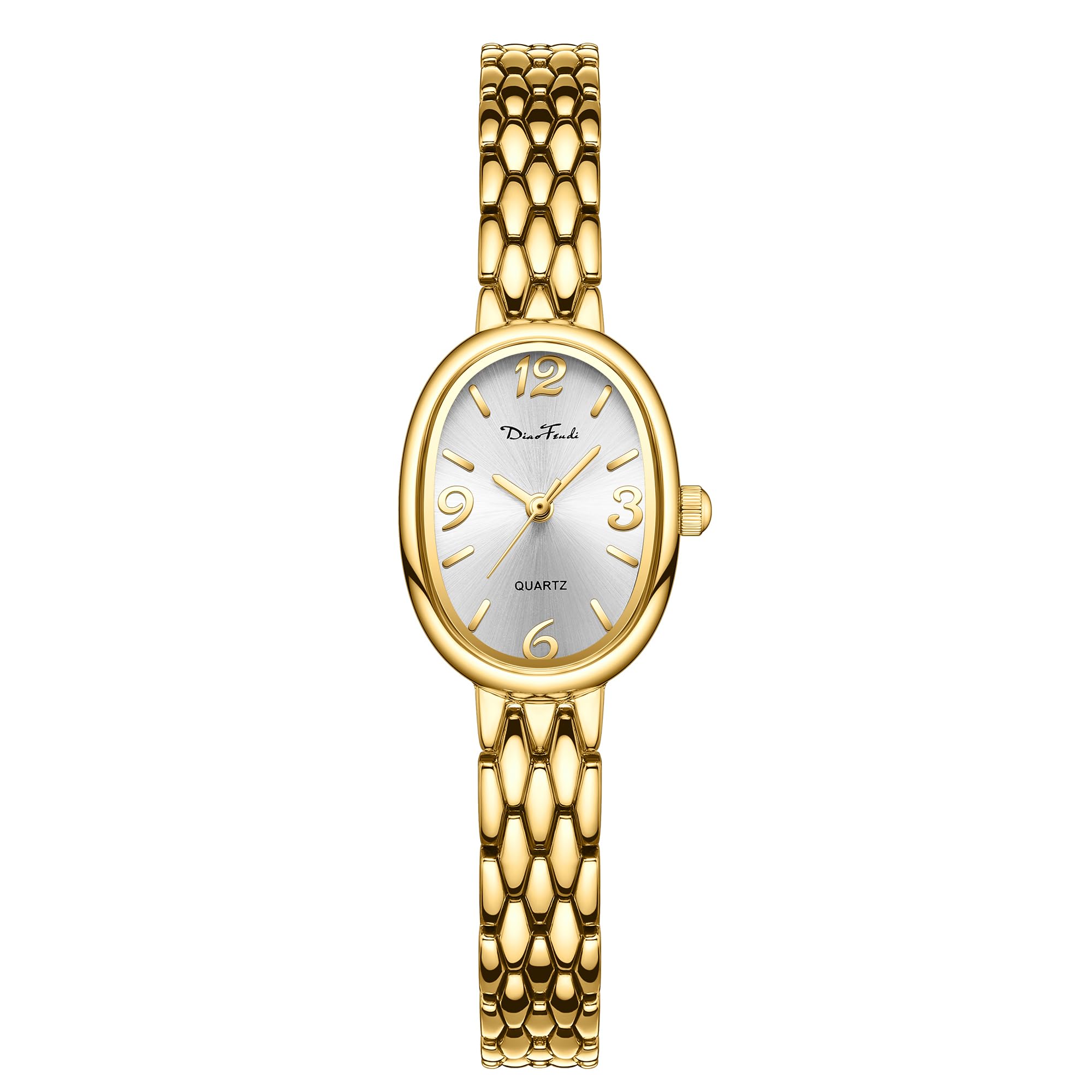 Diaofendi Petite Vintage Oval Gold Women’s Watch, Waterproof Elegant Watch with Japanese Quartz Movement, Adjustable Strap with Tool (D36322-Gold Silver)
