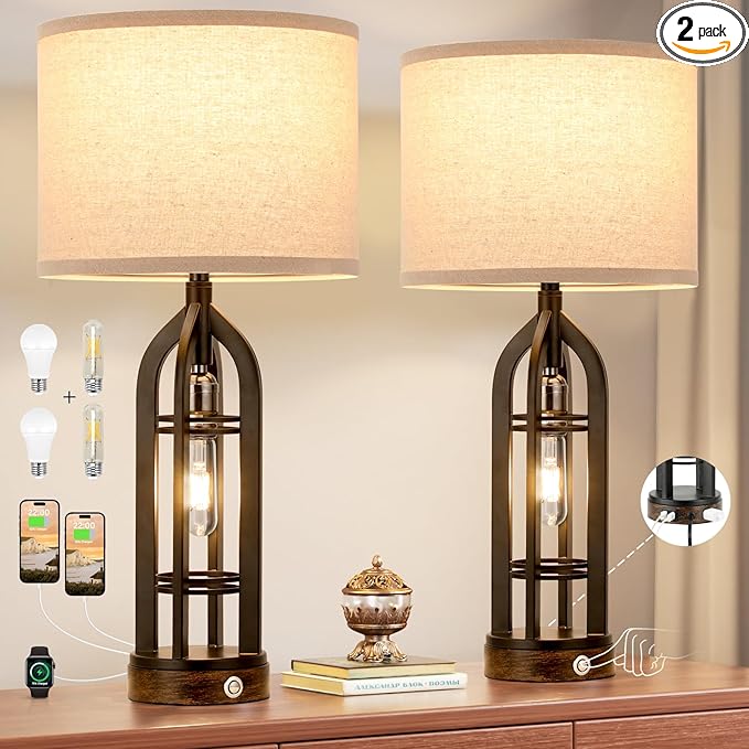 Lamps Set of 2 with USB C+A & Outlet