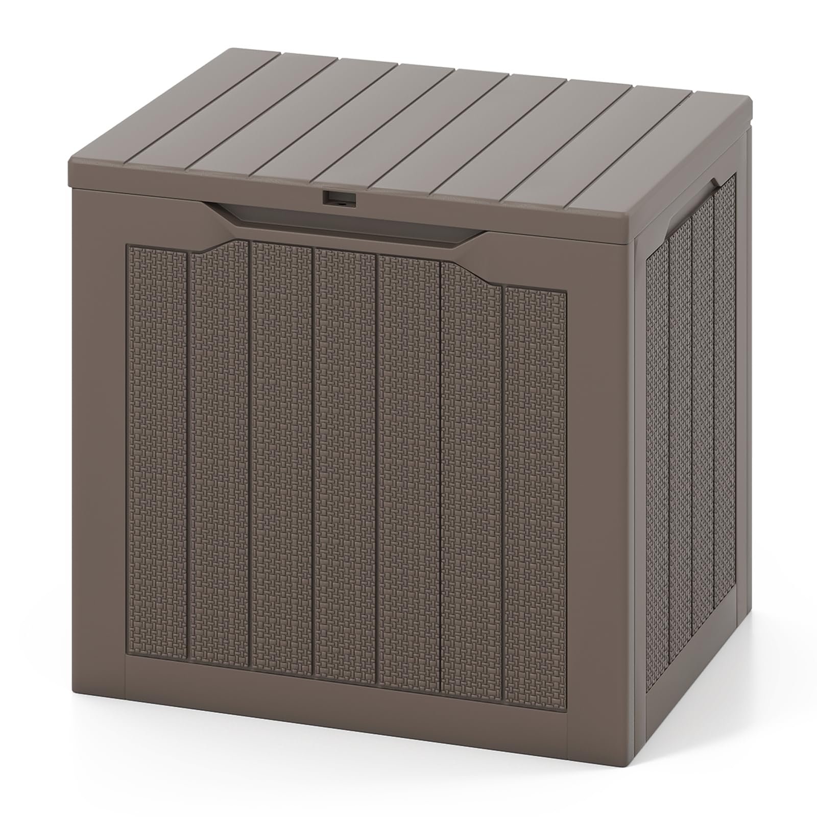 GIANTEX Coffre de Jardin Exterieur PP 96 L Résistant Aux Intempéries Couvercle Verrouillable Texture Rotin Marron