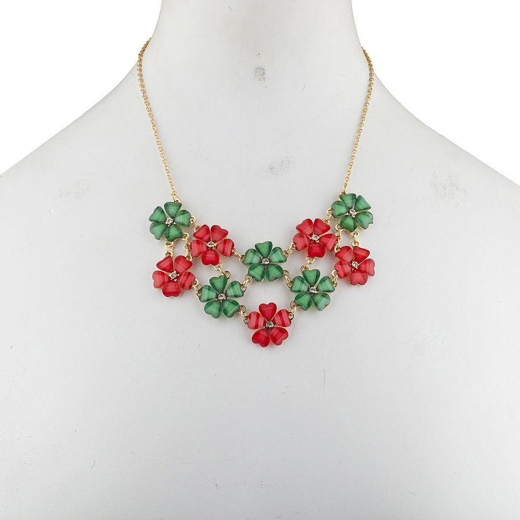 LUX ACCESSORIES Multi Color Floral Flower Mini Special Occasion Statement Necklace