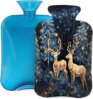 Hot Water Bottle with Cover, Deer Forest Light 2L Hot Water Bag for Hot/Cold Compress, Hand Feet Warmer, Menstrual Cramps, Neck and Shoulder Pain Relief