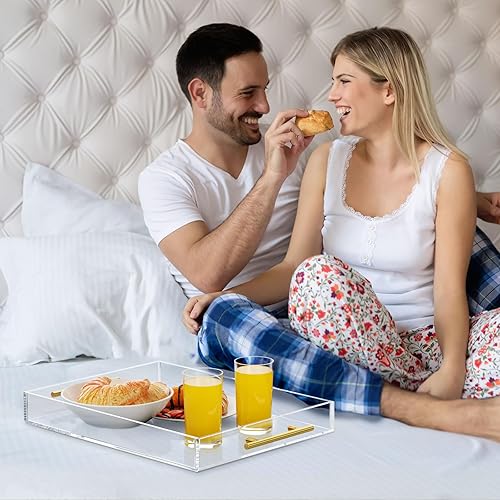 Miniatura 2 de NIUBEE Bandeja transparente para servir de 12 x 16 pulgadas, a prueba de derrames, bandeja organizadora decorativa de acrílico para mesa de café