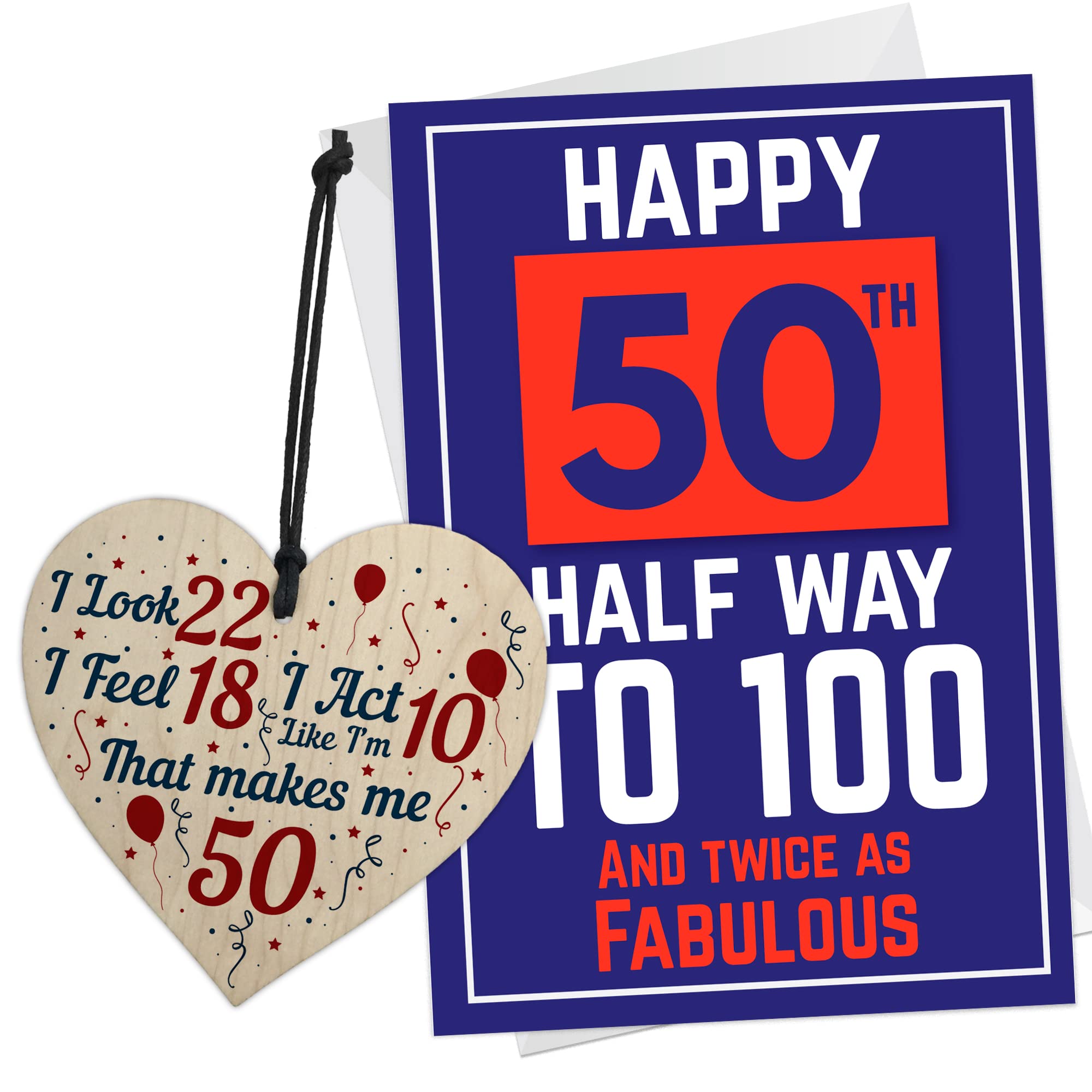 RED OCEAN 50th Birthday Gifts for Women Men Unique Heart And Card For Mum Dad Grandad Nan Best Friend Sister Brother Funny 50th Birthday Cards